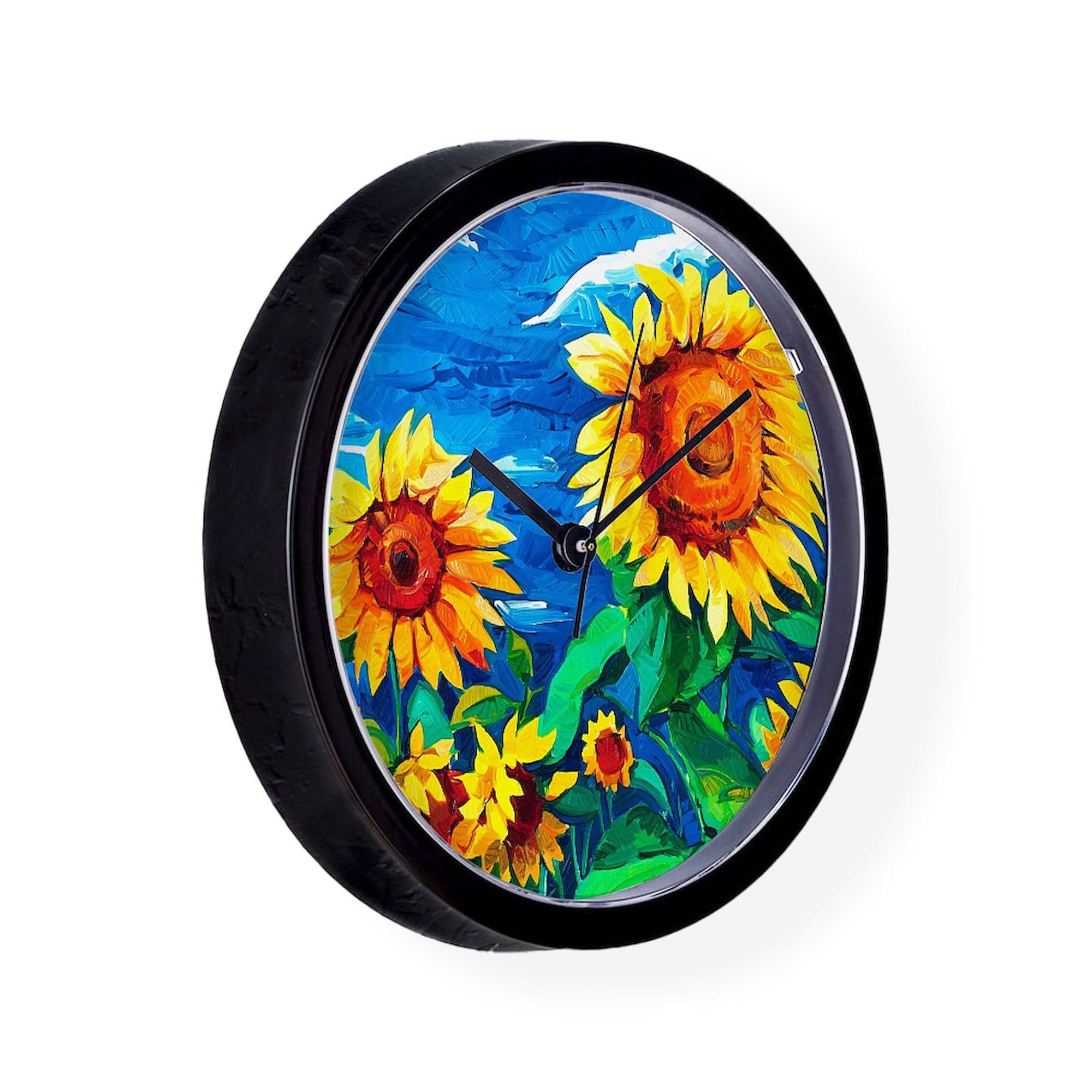 Sunflower Painting Wall Clock - 10 Inch Decorative Clock for Living Room, Kitchen, or Office - Perfect for Home Decor & Gift Giving
