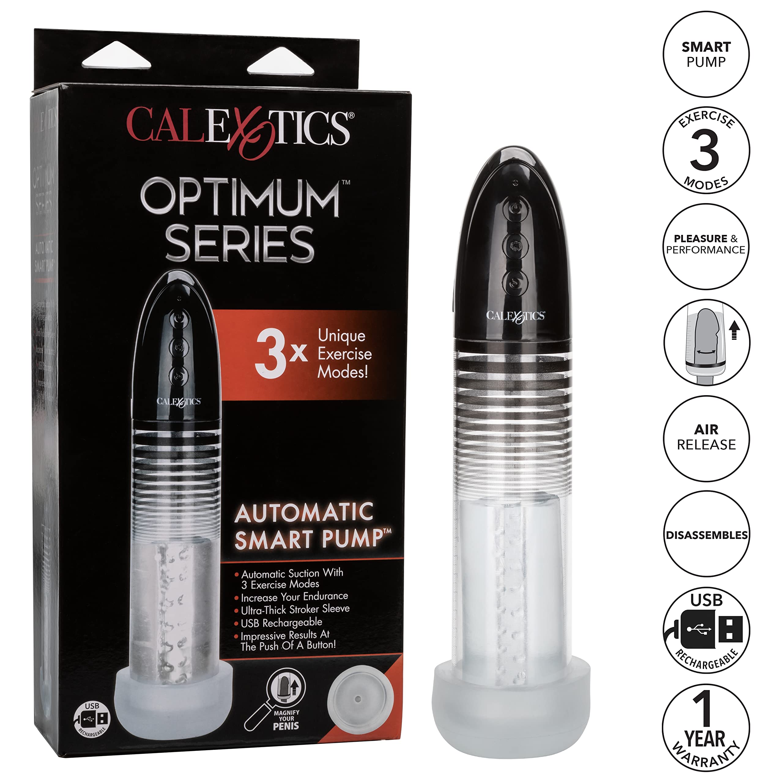 CalExotics Optimum Series Automatic Smart Pump – Male Enhancement Penis Pump with Silicone Stroker Sleeve – Adult Sex Toy for Men – Clear – Enhance Performance & Pleasure in Bedroom & Solo Play