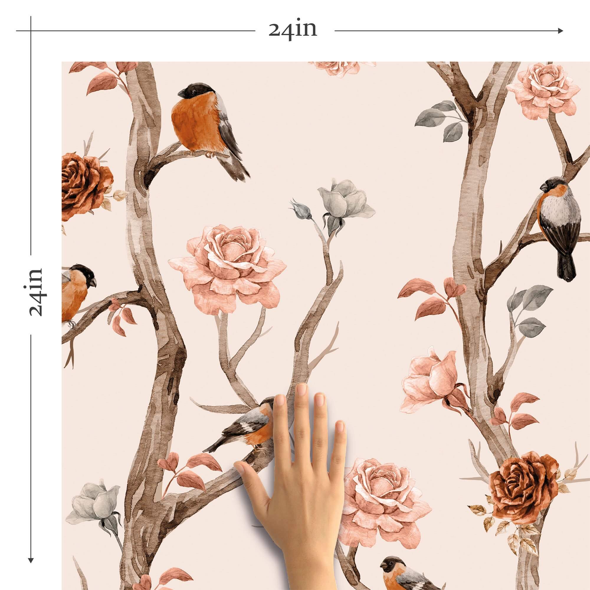 Rose Floral Animal Peel and Stick Removable Wallpaper - Self-Adhesive Decorative Wall Covering for Nursery, Bedroom & Home Decor