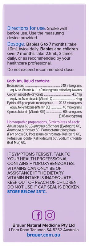 Brauer Baby & Child Runny Nose Relief Liquid - Natural Homeopathic Medicine for Cold & Allergy Symptoms - Safe for Infants & Toddlers - Perfect for Daycare, Travel & Nighttime Relief