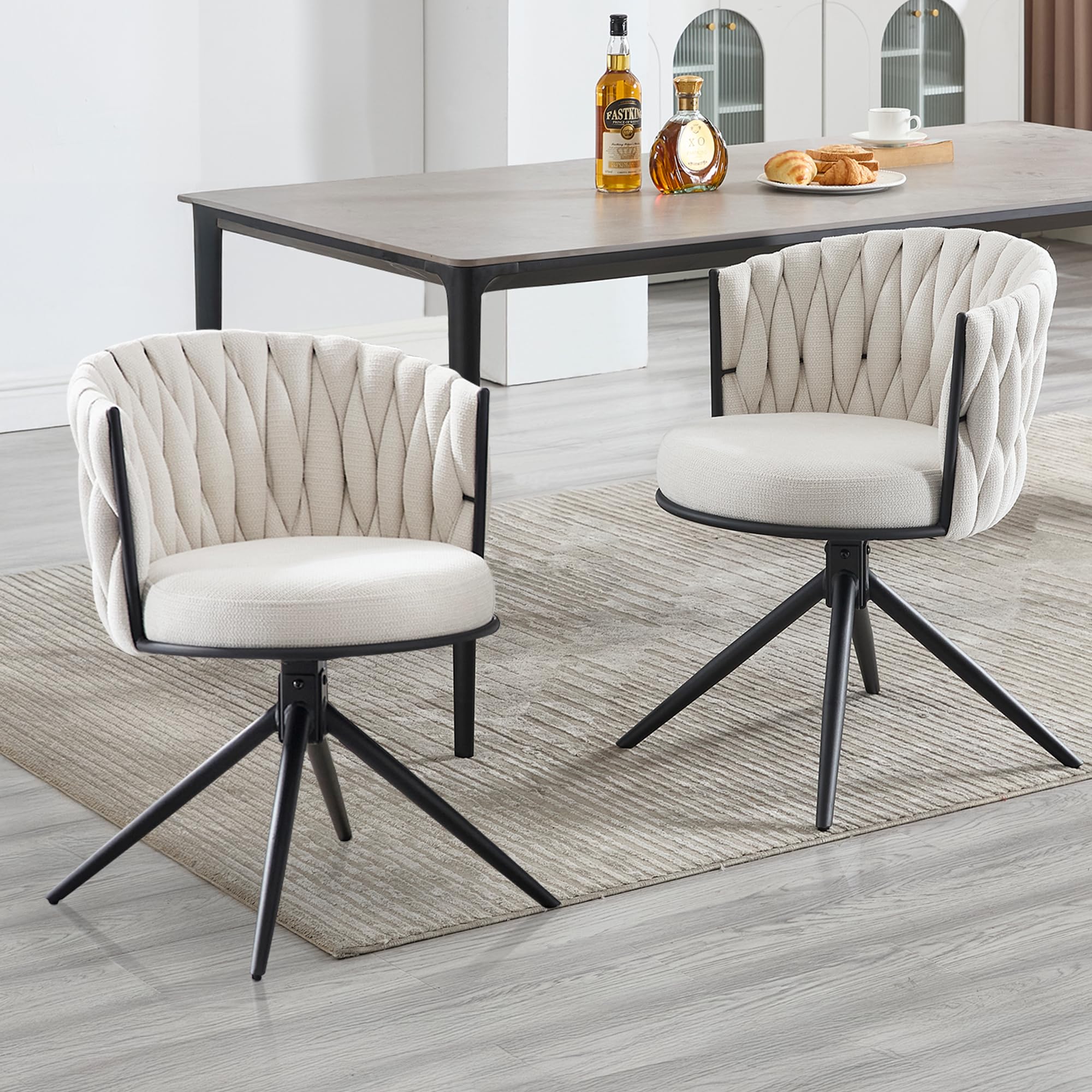 BFZ Dining Chairs Set of 2 - Modern Swivel Upholstered Fabric Chairs with Thick Cushions & Woven Back - Mid Century Style Kitchen & Dining Room Chairs - Perfect for Small Spaces, Breakfast Nooks & Contemporary Home Decor