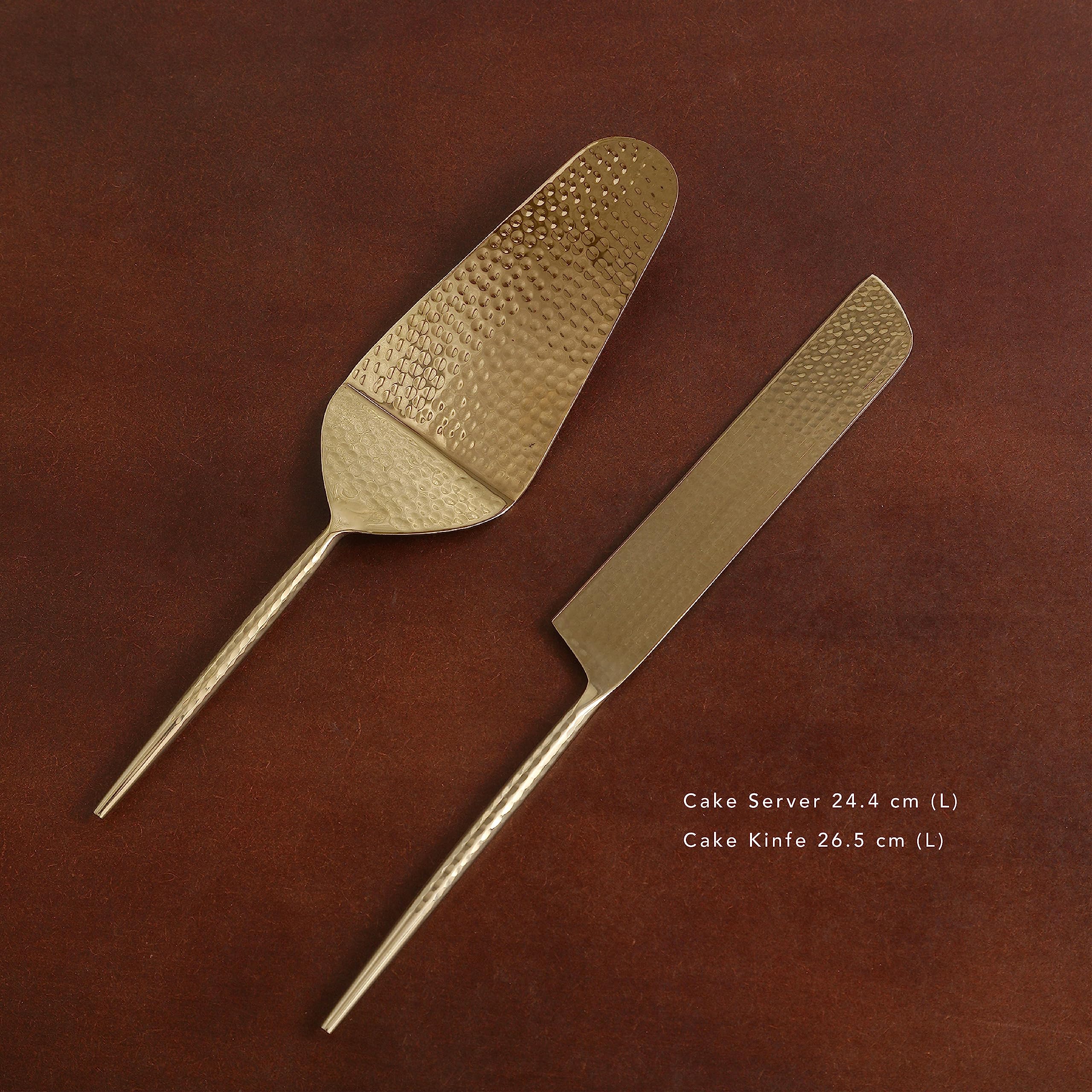 Ellementry Norah Gold Hammered Cake Server Set of 2 - Elegant Cake Cutting Knife & Pastry Server for Wedding, Birthday, Anniversary, Baby Shower - Perfect for Desserts, Pies & Party Celebrations