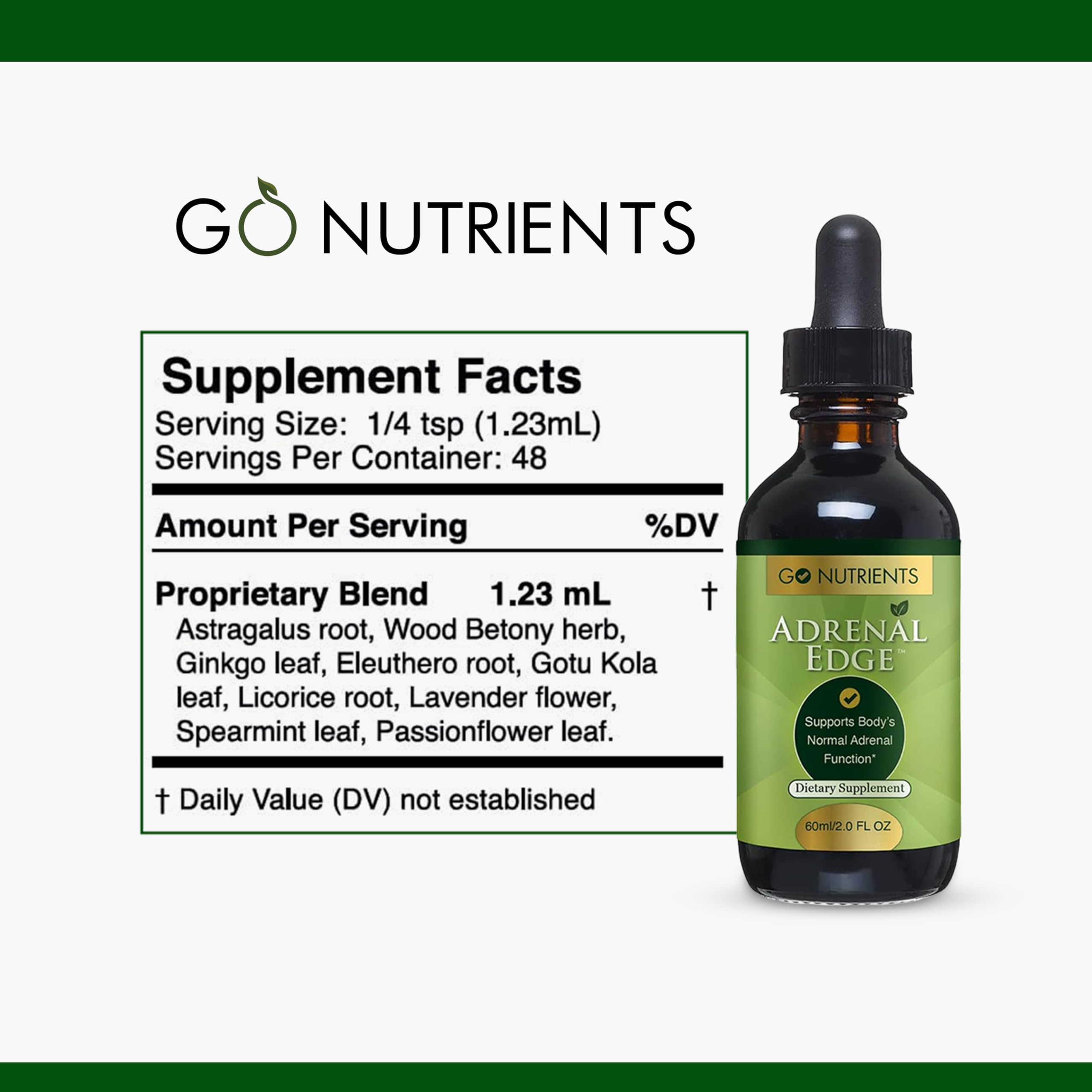 Go Nutrients Adrenal Edge – Adrenal Support Supplement Drops for Cortisol Management, Stress Relief & Energy Boost – Liquid Herbal Tincture for Women's Health, Mental Focus & Better Sleep – 2 oz – Perfect for Busy Professionals, Students & Stressful Lifestyles