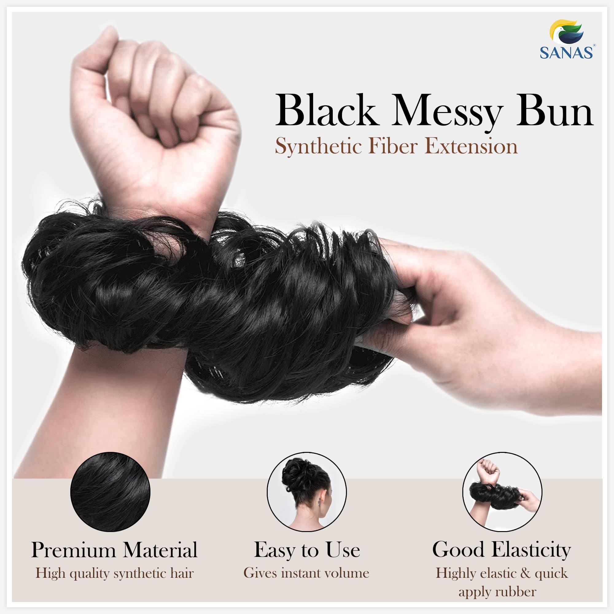 2Pcs Black Hair Bun Extensions for Women - Stylish Wedding Hair Accessories, Messy Bun Maker, Scrunchies & Juda Hair Bun for Bridal, Party & Everyday Use