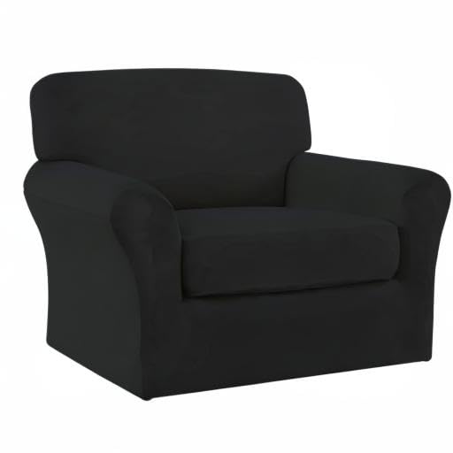2-Piece Stretch Microfiber Chair Slipcover - Soft Spandex Fitted Sofa Cover with Elastic Bottom, Washable Furniture Protector for Kids & Pets (Black) - Perfect for Living Room, Office, and Dorm Decor
