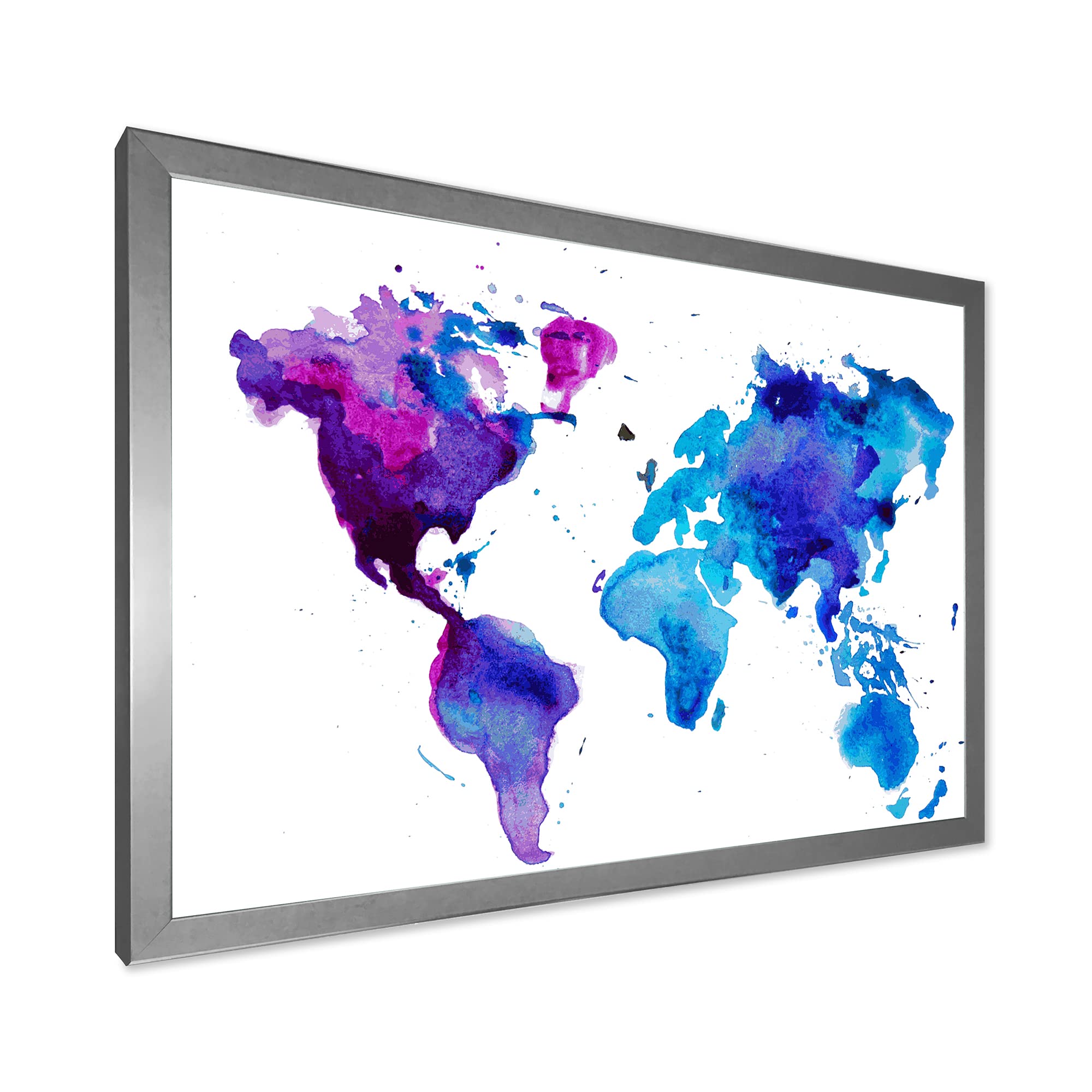 Modern Framed Wall Art - Purple and Blue World Map Decor for Living Room, Office & Bedroom | Stylish Home & Office Decoration
