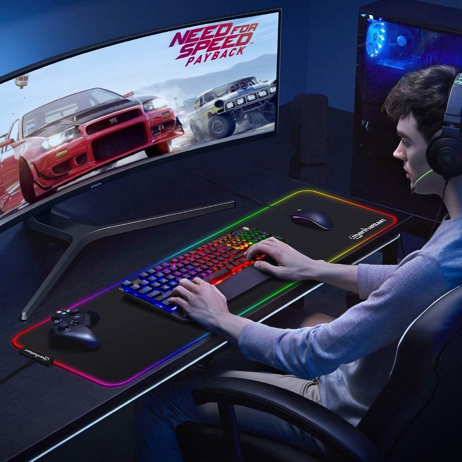 RGB Gaming Mousepad XXL - Splash-Resistant LED Desk Mat for Gamers