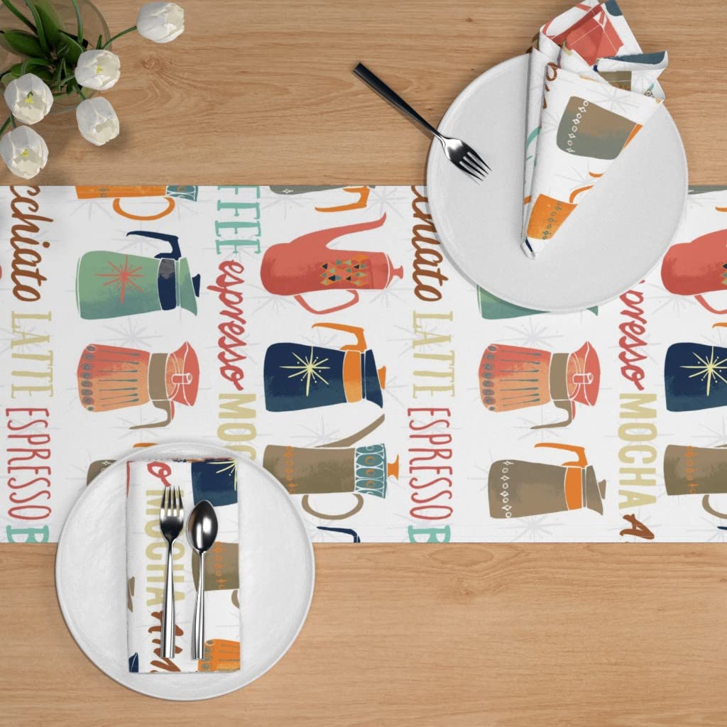 Vintage Coffee Pots Orange Blue Cotton Sateen Table Runner 108