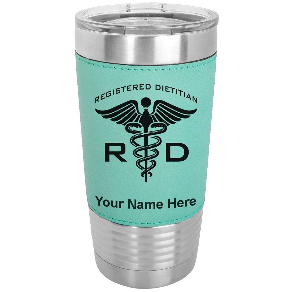 LaserGram 20oz Vacuum Insulated Stainless Steel Tumbler with Leakproof Lid - Personalized Engraving & Faux Leather Sleeve - Perfect for Coffee, Tea & Cold Drinks - Ideal Gift for Dietitians, Nurses & Healthcare Professionals (Teal)