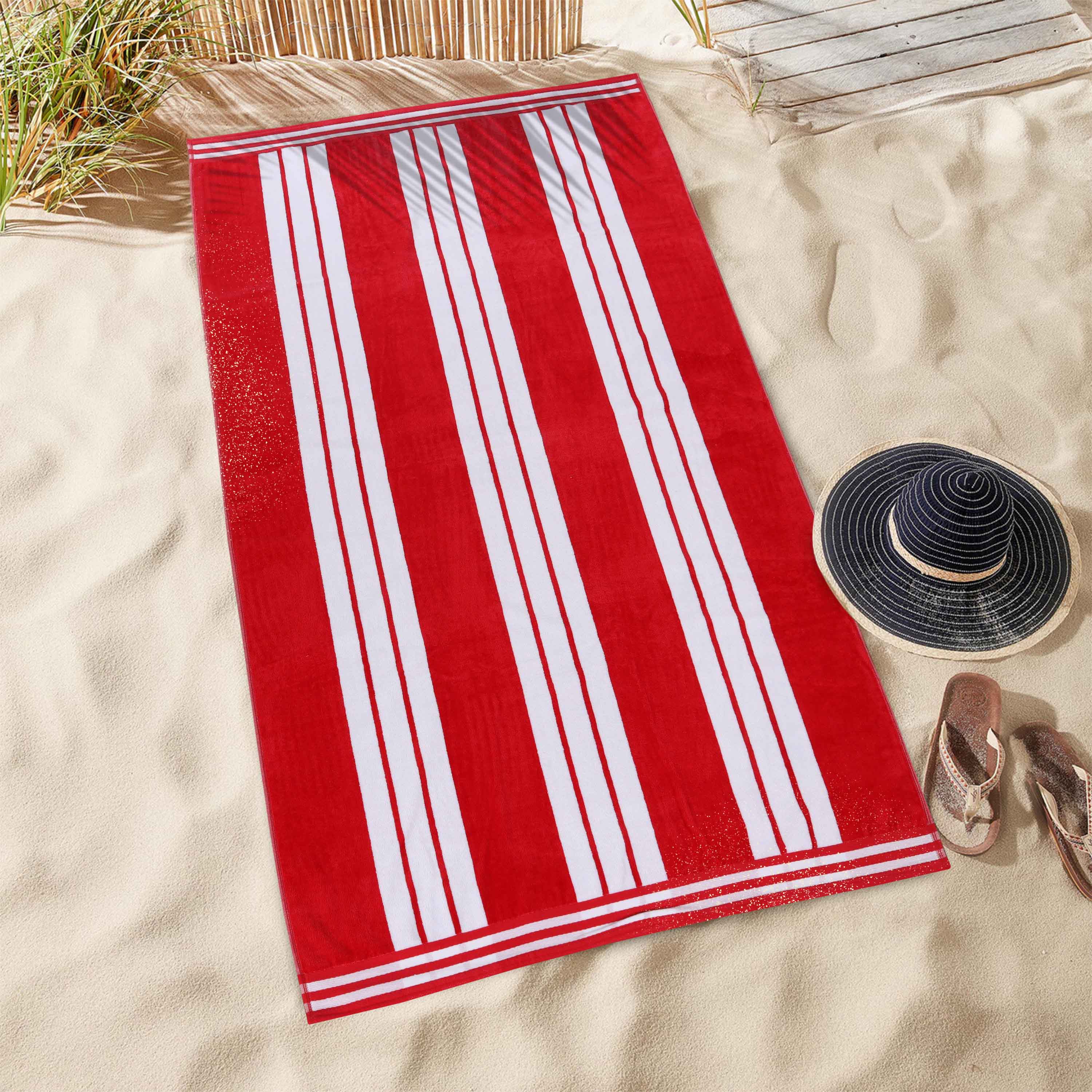 Premium Oversized Cabana Striped Cotton Beach Towel Set - 2, 4, or 6 Pack - Soft Quick-Dry Bath Towels for Pool, Beach, Vacation & Spa Days