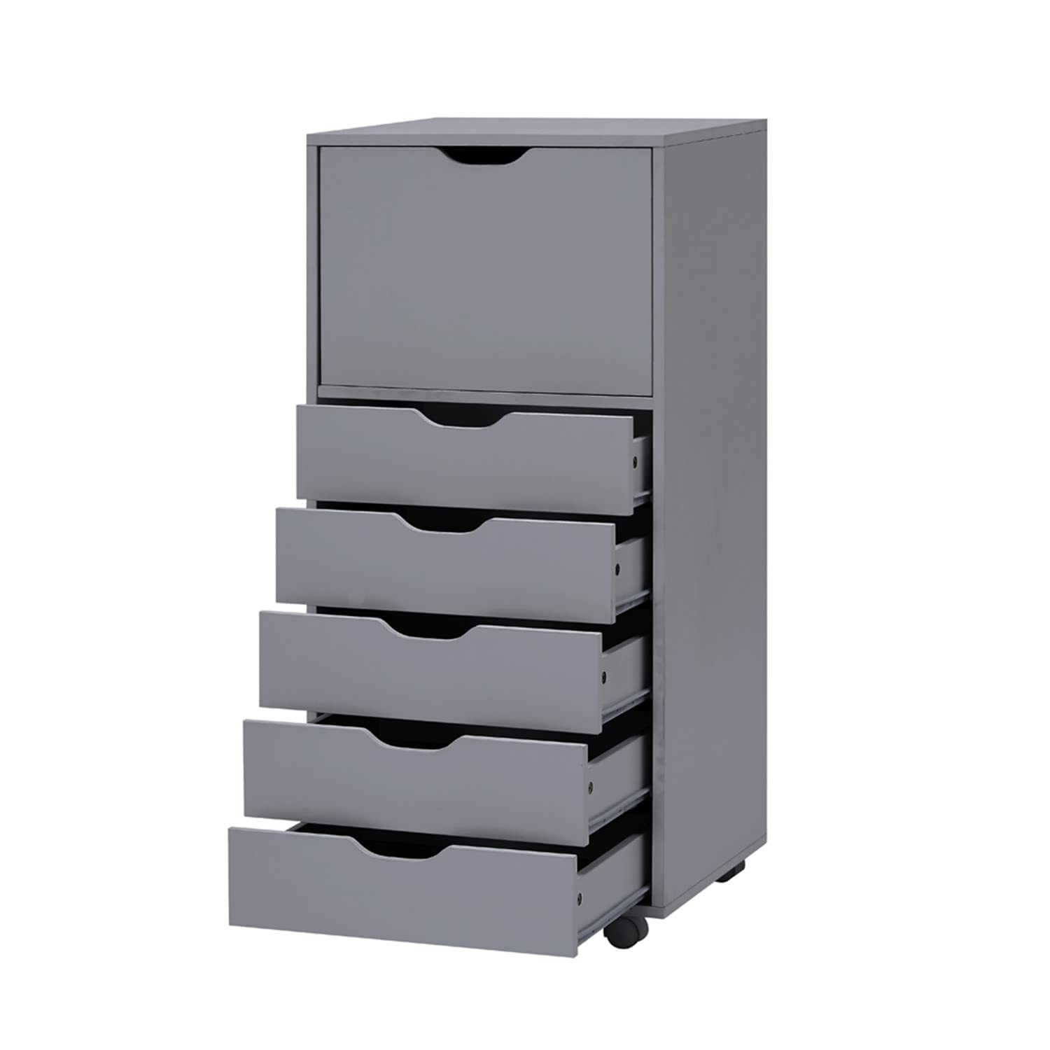 Naomi Home 6-Drawer Rolling Storage Chest - Gray Office Cabinet for Organizing Files, Supplies & Stationery | Perfect for Home Office, Classroom & Workspace Storage