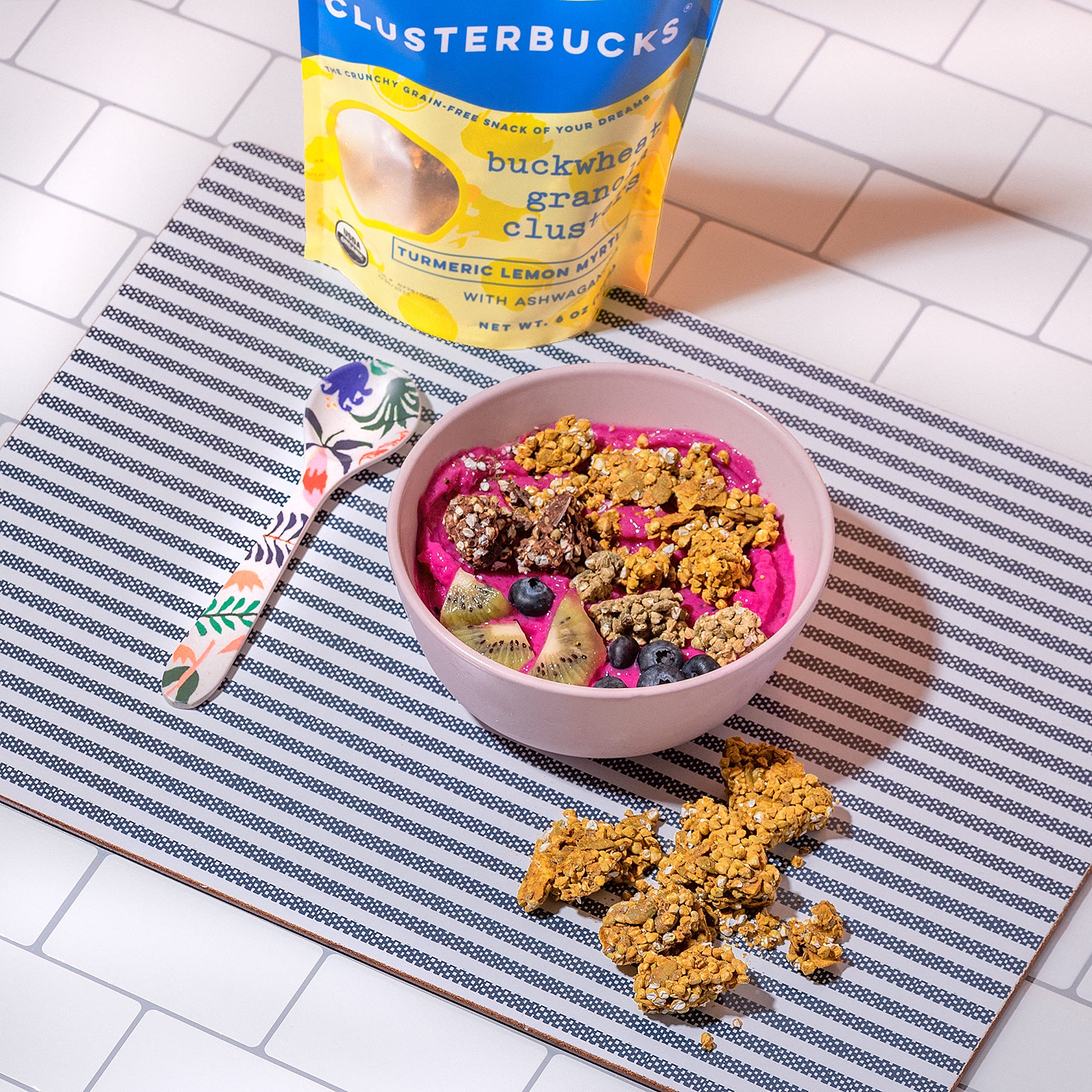 Lil Bucks Clusterbucks Grain-Free Superfood Clusters - Sprouted Buckwheat & Adaptogens, Gluten Free Healthy Snack (Golden Chai with Lemon, 6 Pack) - Perfect for On-the-Go Breakfast, Office Snacking & Post-Workout Recovery