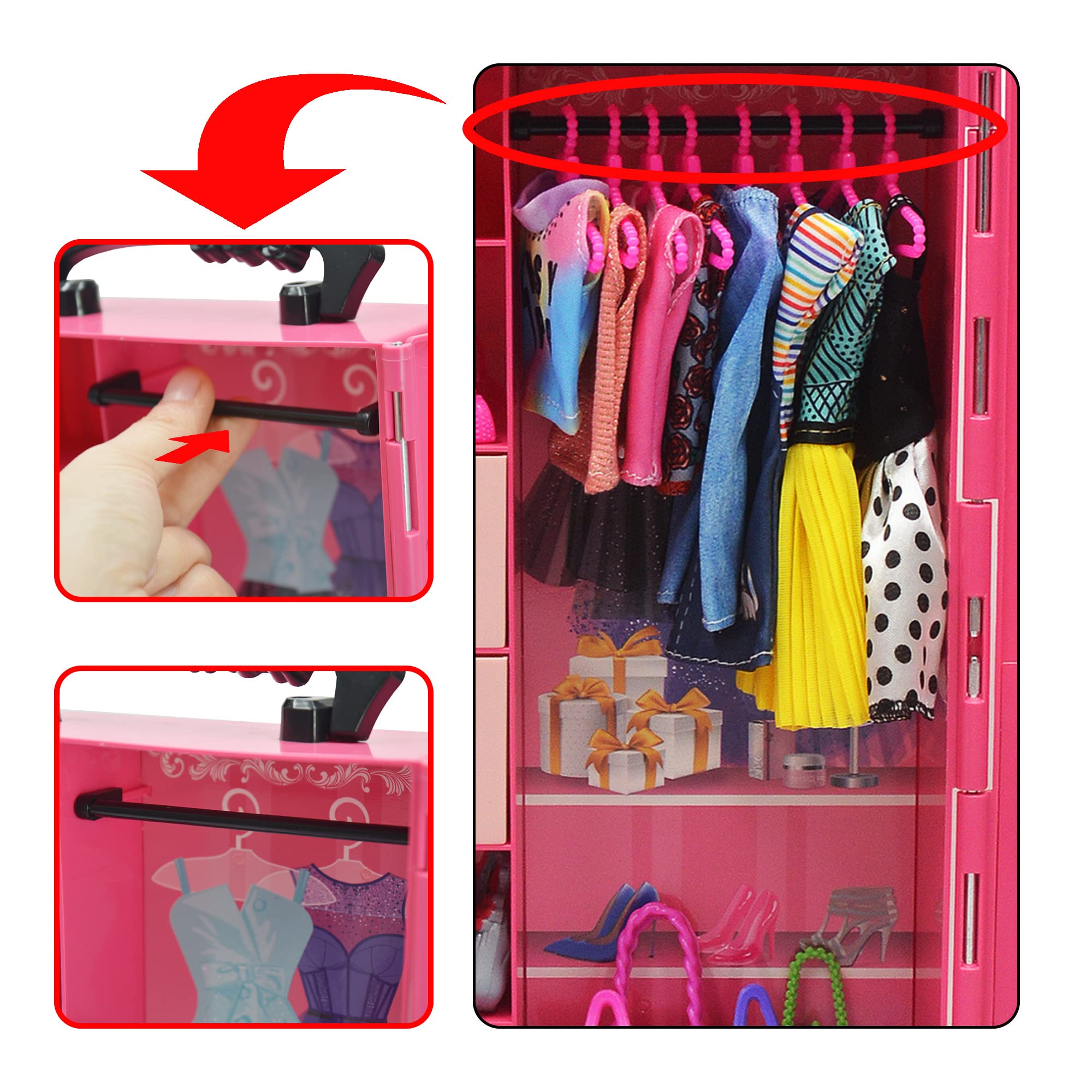 161 PCS 11.5 Inch Fashion Doll Wardrobe Set with Clothes, Shoes, Hangers & Accessories - Perfect for Pretend Play, Dress Up Games & Dollhouse Decor (Includes Dresses, Swimsuits, Crown, Necklace & More)