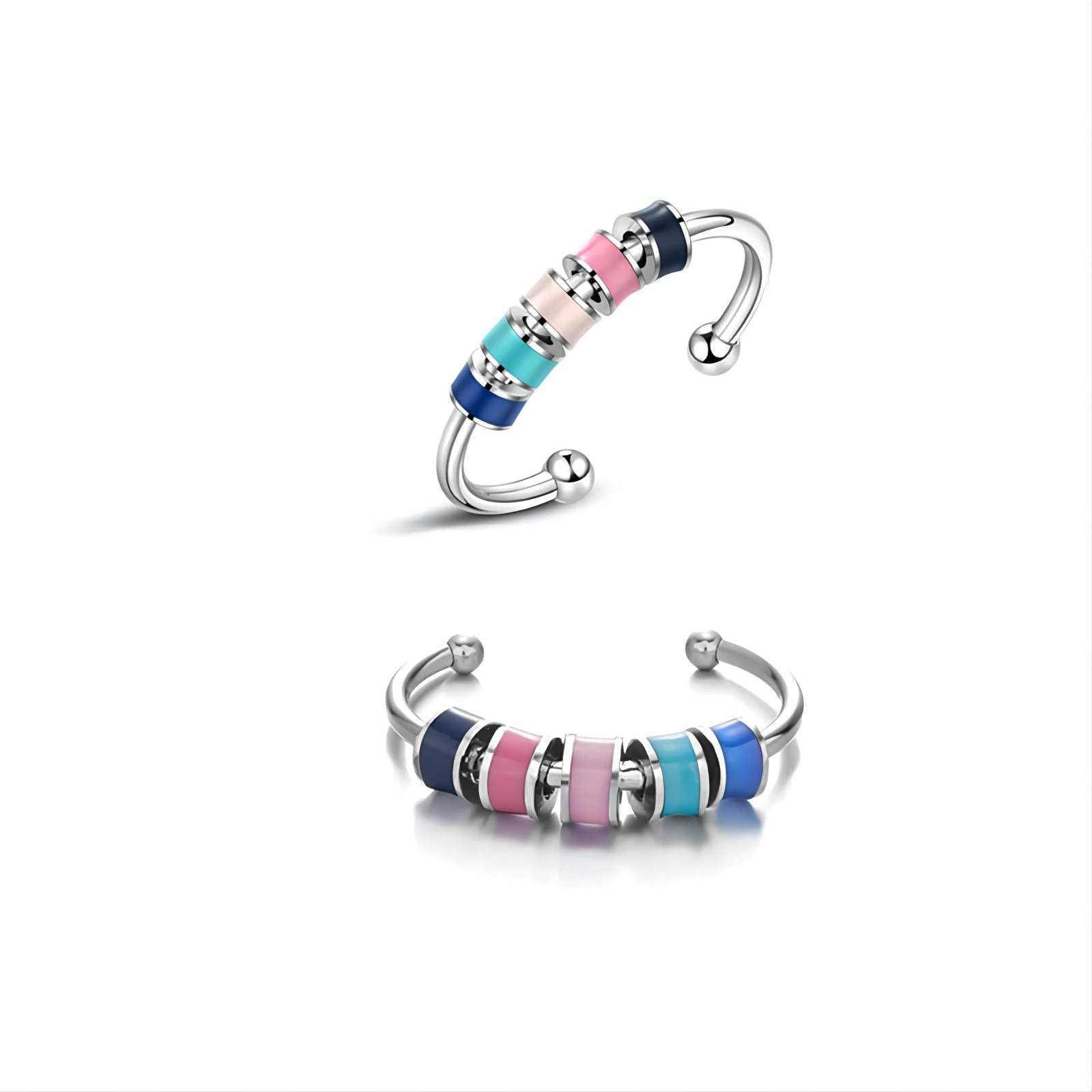 Adjustable Spinning Enamel Bead Fidget Ring for Anxiety Relief - Stainless Steel Rotating Open Ring for Men & Women - Stress Relief Toy for Office, Travel & ADHD Focus Aid