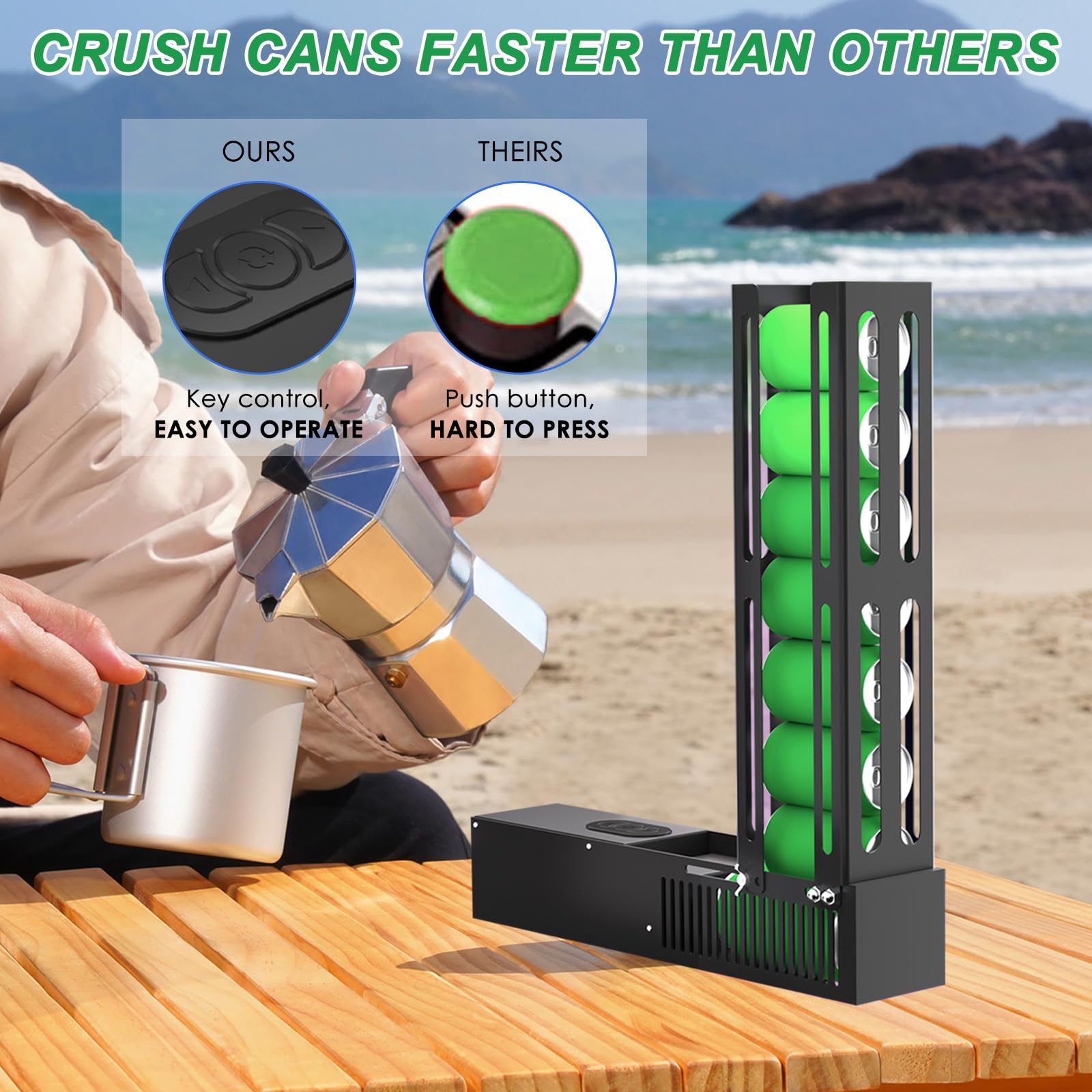 Electric Can Crusher - Heavy Duty Automatic Can Smasher for 12oz & 16oz Aluminum Cans (Soda, Beer, Cola) & Plastic Bottles - Recycles 8 Cans at Once - Perfect for Home Recycling, Garage Organization & Eco-Friendly Waste Management
