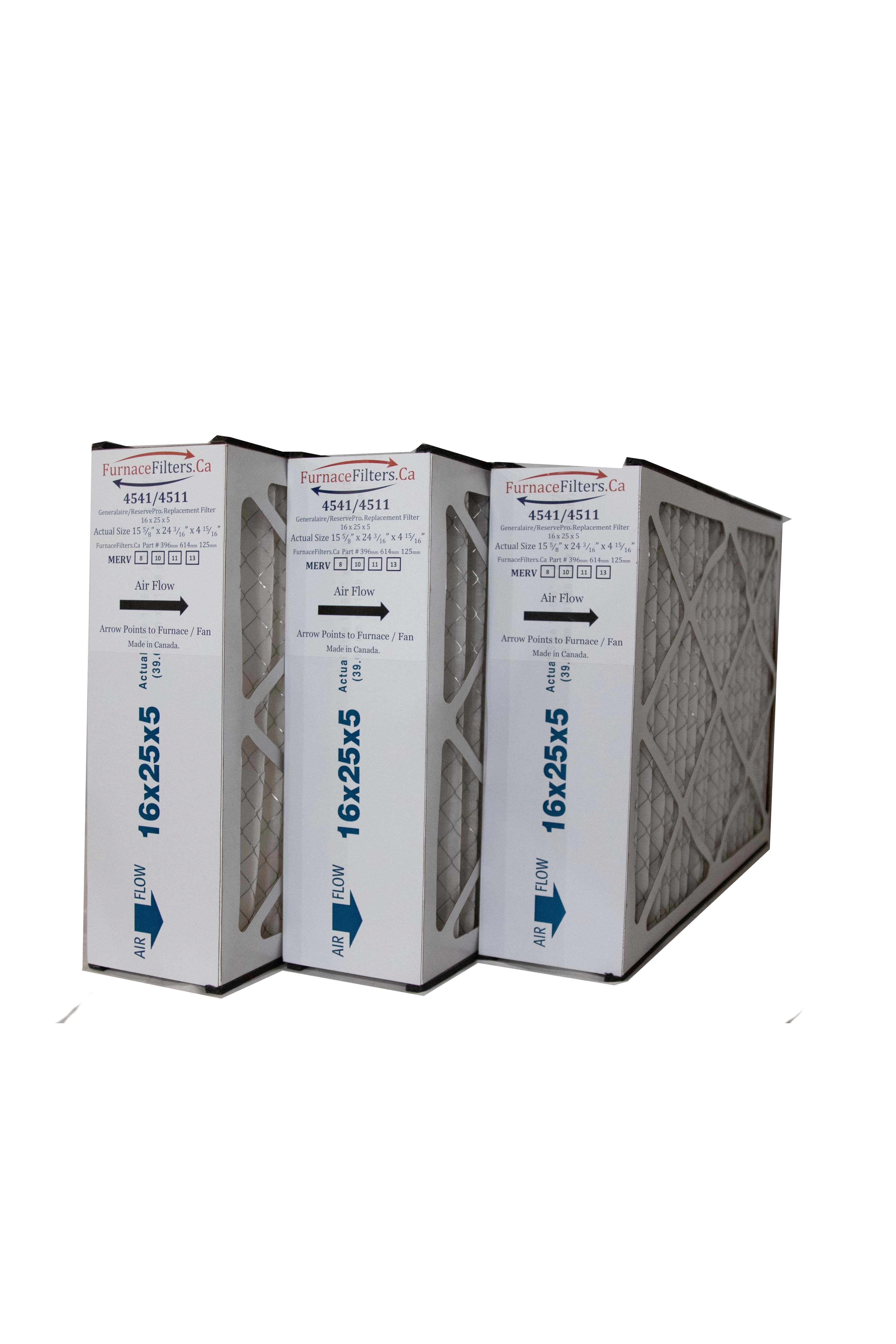 Generalaire 4511 16x25x5 MERV 10 Air Filter - 3 Pack Replacement for Mac 1400 Air Cleaners (Actual Size 15.625x24.1875x4.9375 Inches) - FurnaceFilters.ca - Perfect for Home HVAC Systems & Allergy Relief