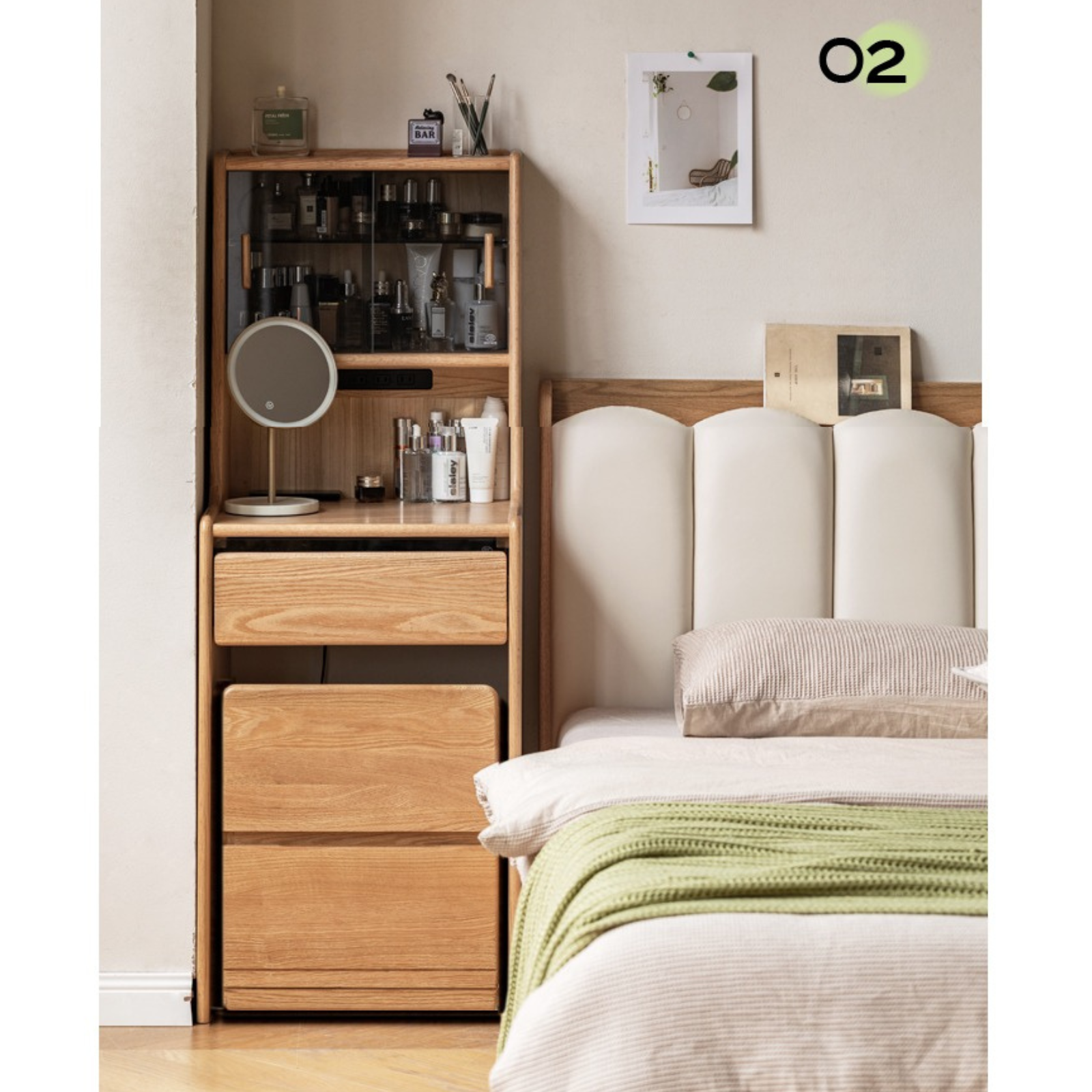 Solid Oak Wood Modern Minimalist Bedside Dressing Table - Perfect for Small Bedrooms & Apartment Vanity Areas