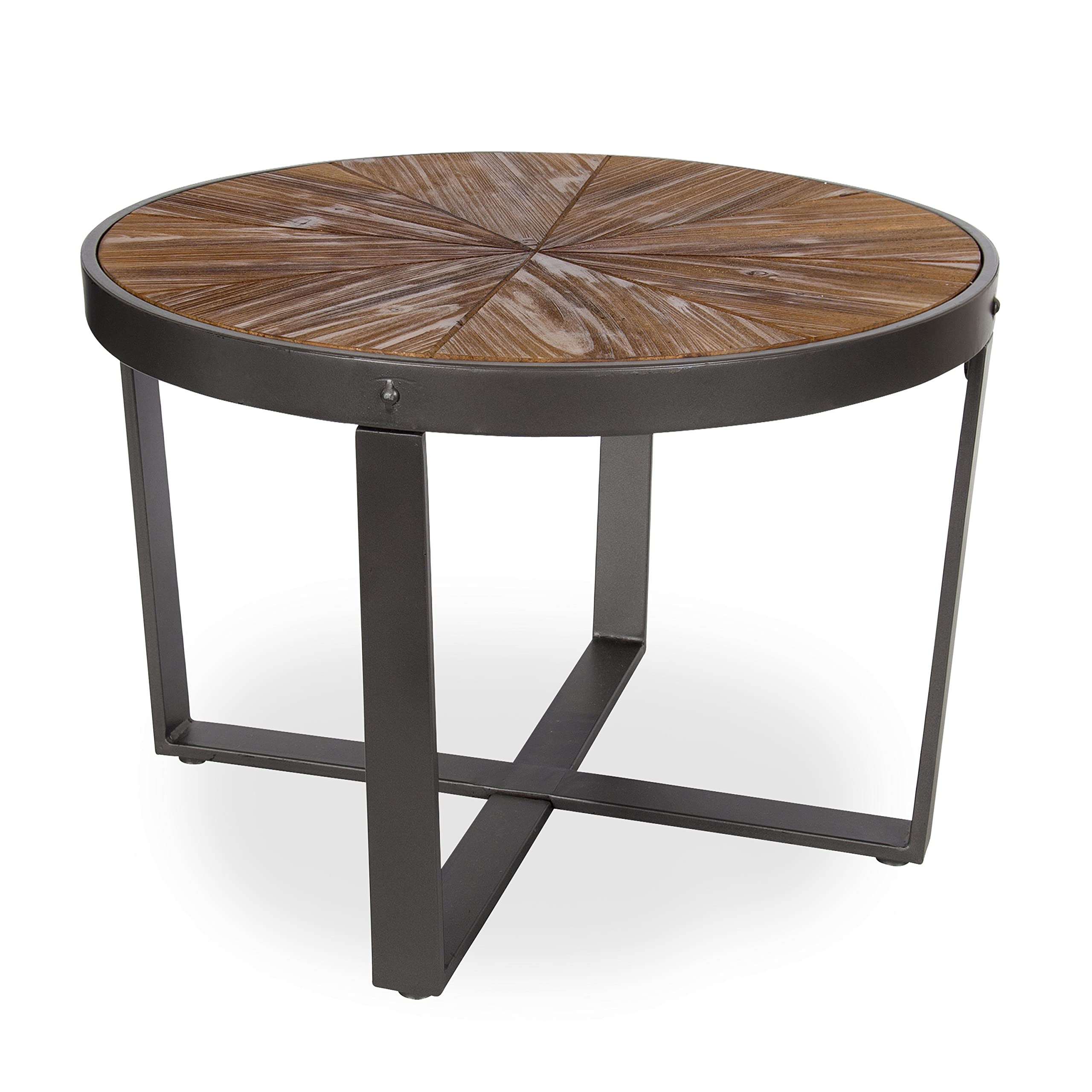 Kate and Laurel Farmhouse Gerhardt Round Wood and Metal Coffee Table - 24