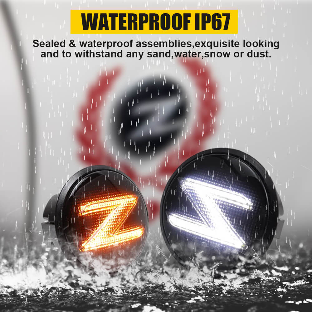 Amber LED Side Marker Light with Sequential Turn Signal - Compatible with 2003-2009 Nissan 350Z & 2010-2020 Nissan 370Z - Durable Z-Shaped Design for Enhanced Visibility & Style - Perfect for Night Driving and Car Customization