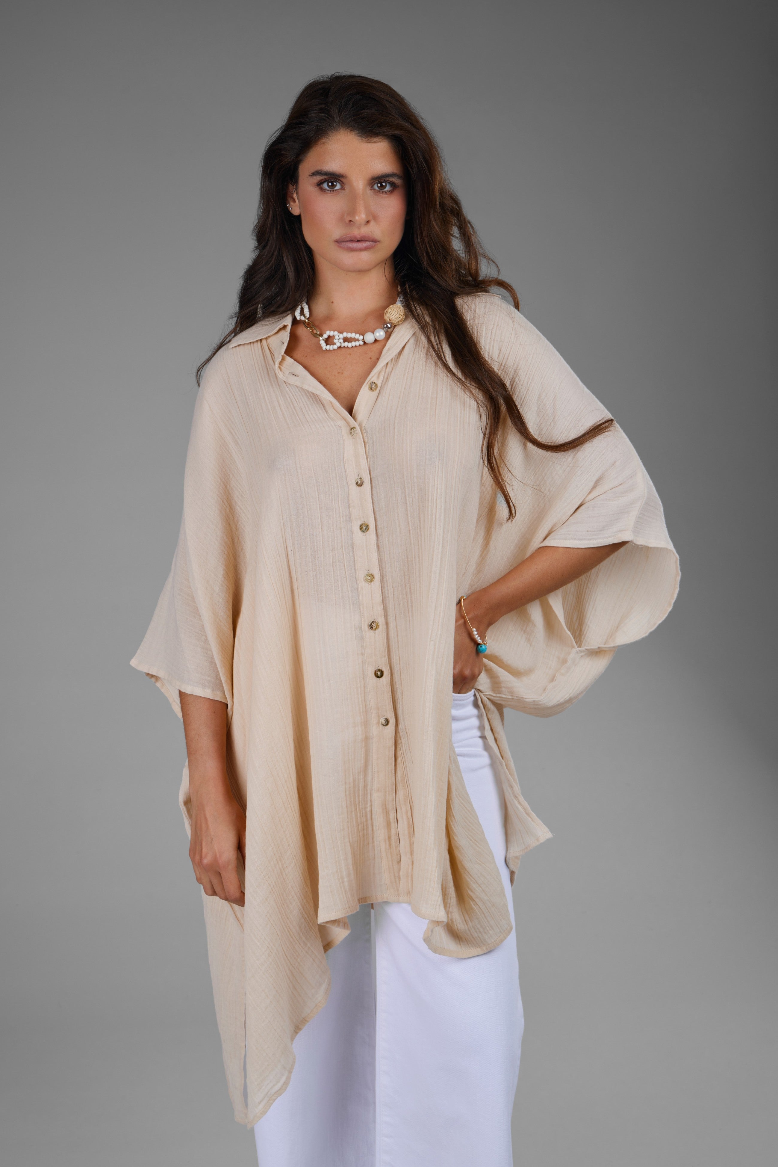 Oversized Textured Cotton Shirt for Women - Comfortable Loose Fit Button Down Shirt for Casual Outfits & Layering | Perfect for Office, Weekend & Travel