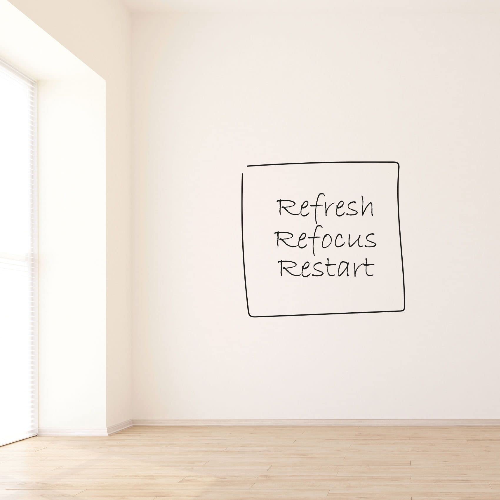 Refresh Refocus Restart - Inspirational Life Quotes Vinyl Wall Decal for Closet & Dressing Room (20x20 inch) - Perfect for Wardrobe, Cabinet & Home Decor, Motivational Sticker for Bedroom, Office & Workspace