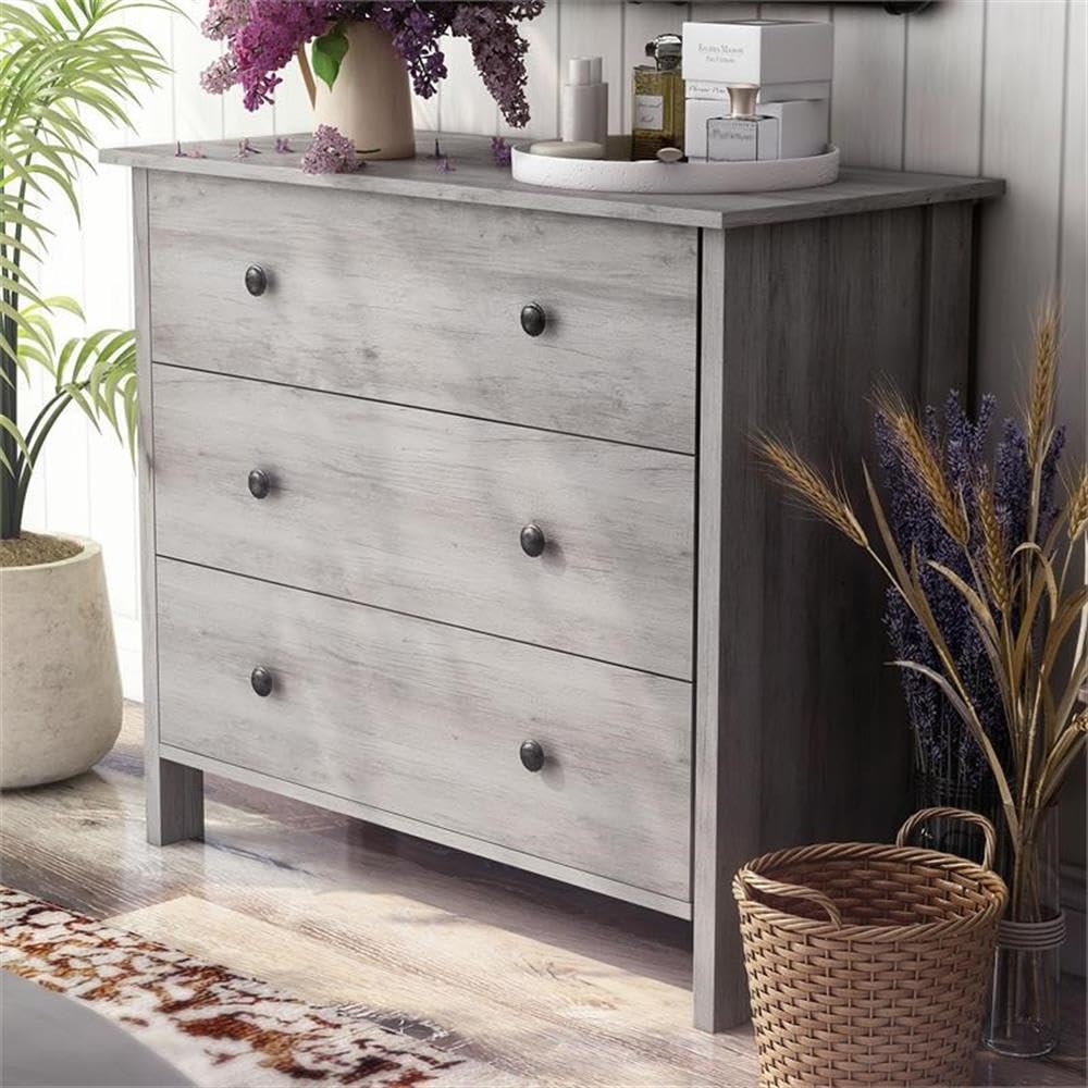 Furniture of America Zillett Transitional 3-Drawer Wood Dresser in Gray Oak - Perfect for Bedroom Storage & Modern Home Decor