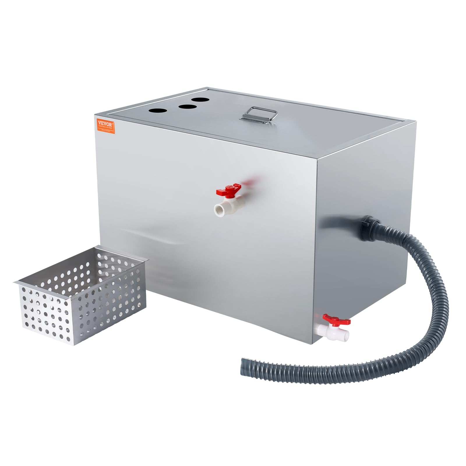 VEVOR 40 LBS Commercial Grease Trap - Stainless Steel Under Sink Grease Interceptor with Top Inlet, 10 GPM Waste Water Oil-Water Separator for Restaurant, Canteen & Home Kitchen - Perfect for High-Volume Cooking Areas and Food Service Establishments
