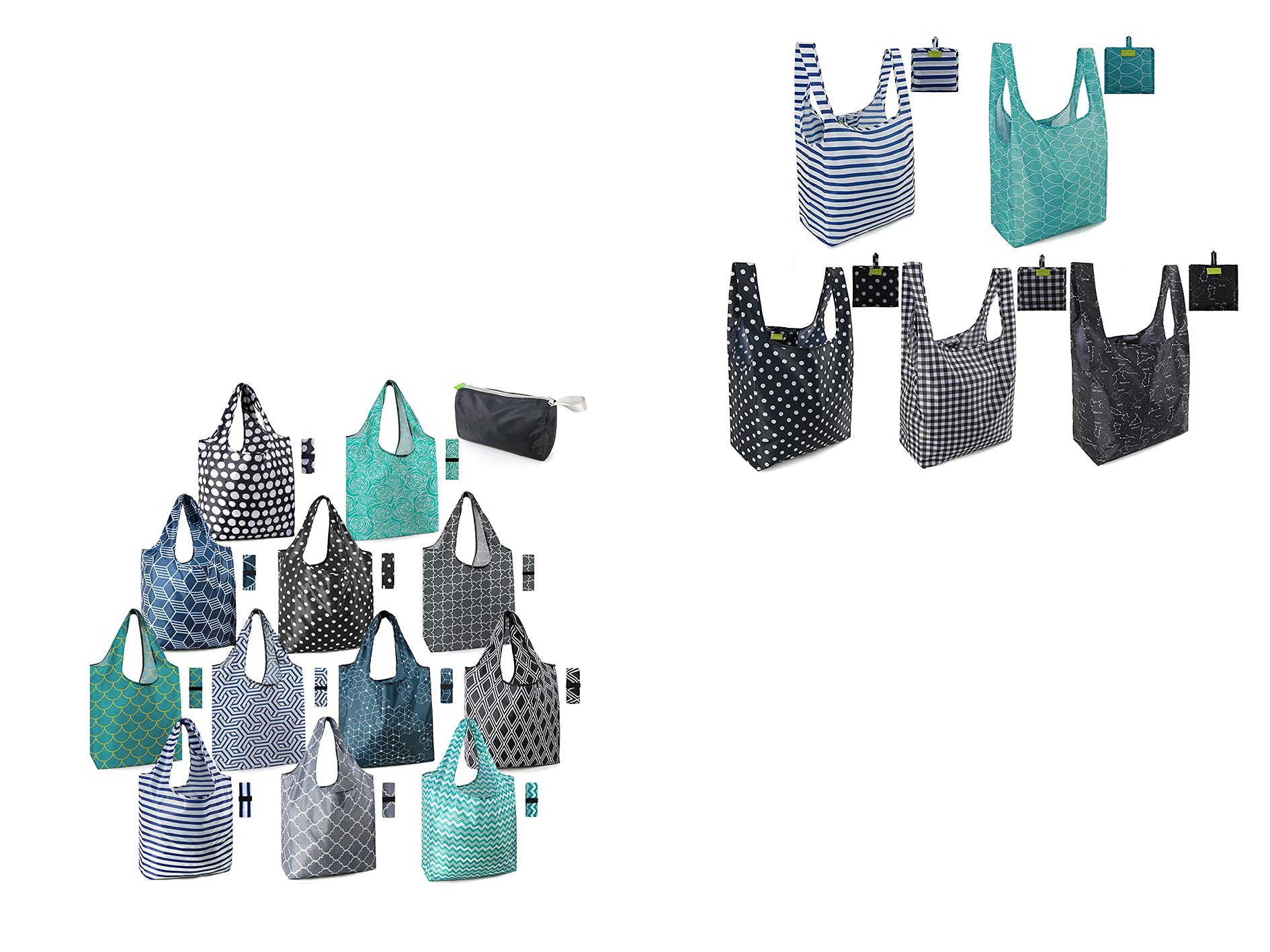 17 Pack Reusable Grocery Bags - Washable Shopping Totes with Geometric Patterns for Women & Men | Durable, Lightweight & Eco-Friendly | Perfect for Grocery Shopping, Travel & Beach Trips