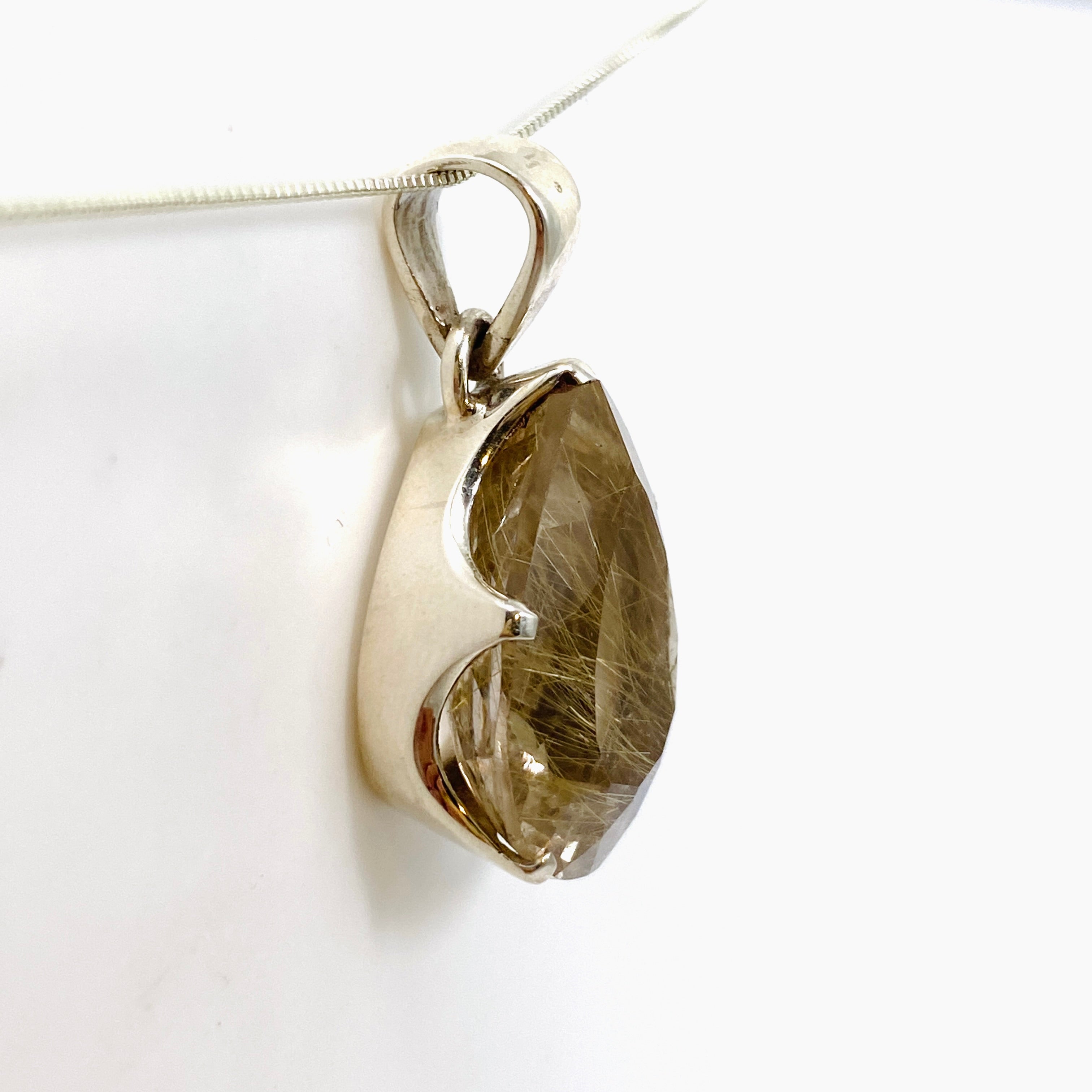 Golden Rutile Quartz Teardrop Faceted Pendant Necklace - Natural Gemstone Jewelry for Women - Perfect for Gifts, Meditation & Spiritual Healing