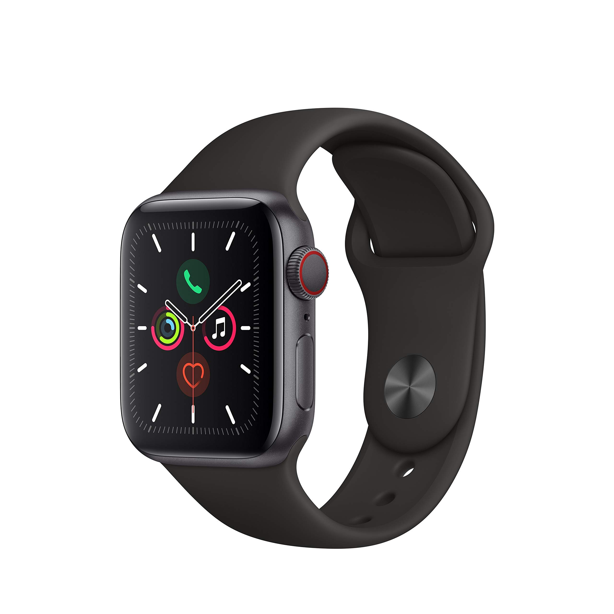 Apple Watch Series 5 (GPS + Cellular, 40mm) - Stainless Steel Case with Black Sport Band (Renewed) | Smartwatch for Fitness Tracking, Calls & Notifications | Perfect for Workouts & Everyday Wear