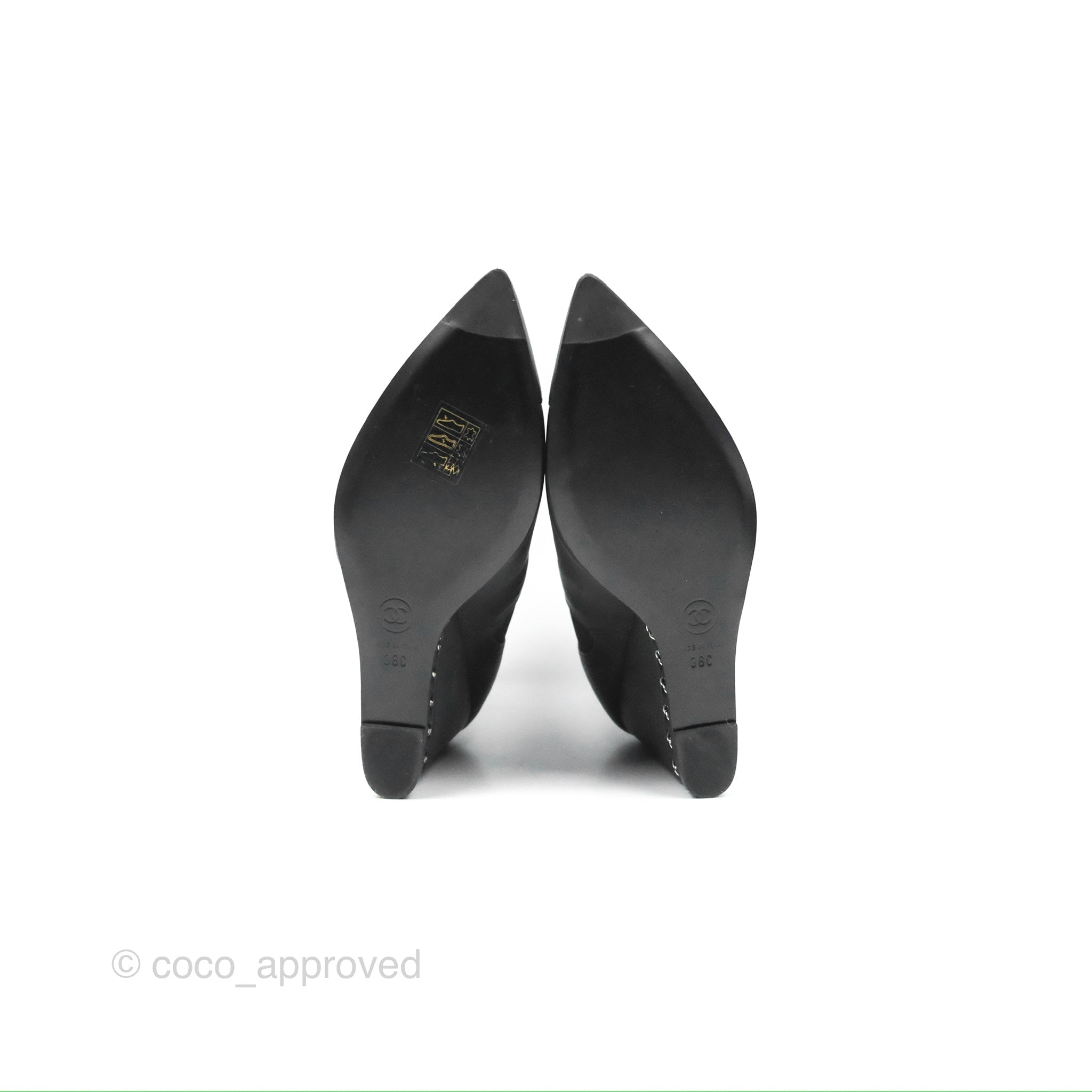 Chanel CC Pointy Toe Chain Wedge Ankle Boots Black Leather Women's Shoes - Perfect for Evening Parties, Date Nights & Fashion Events