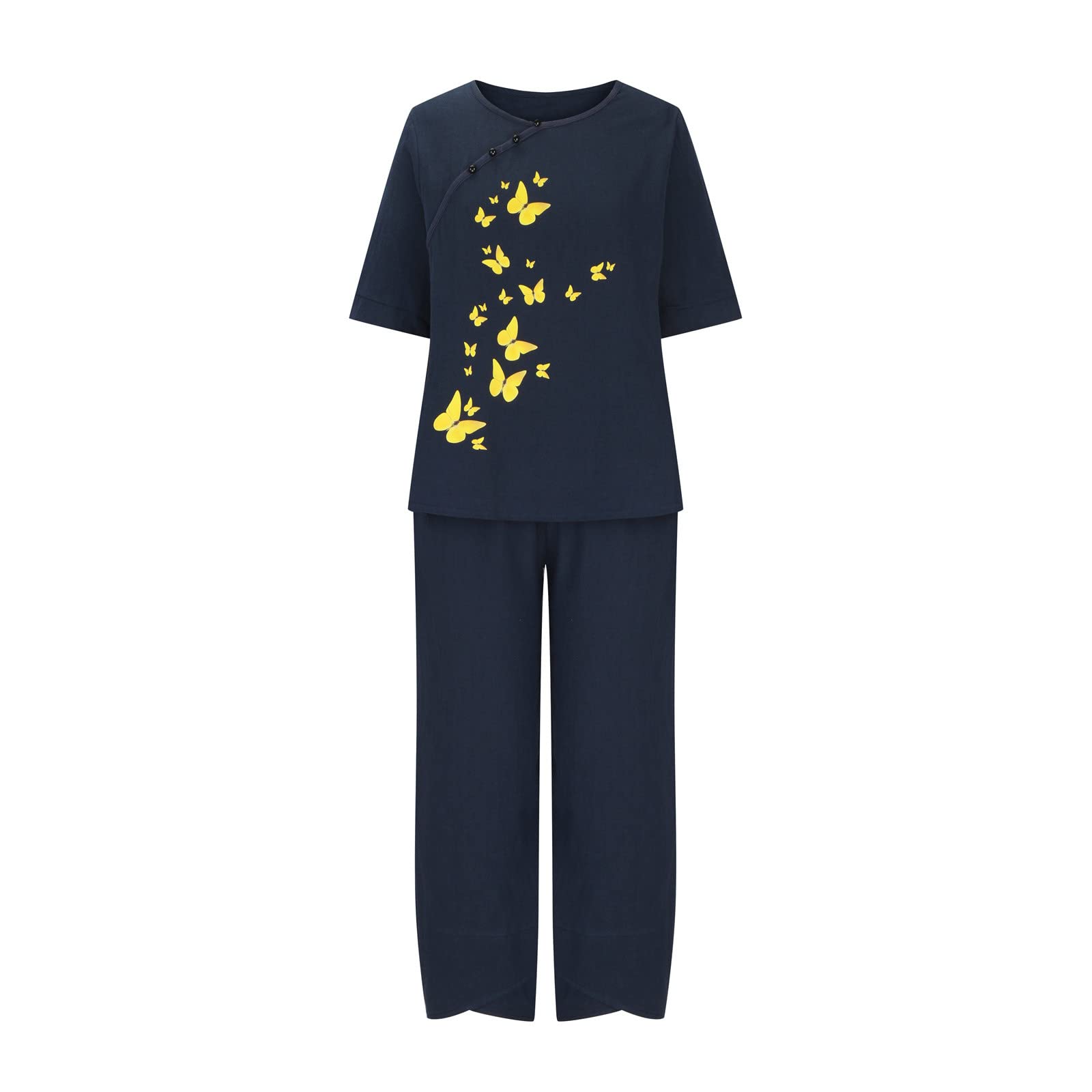 Women's Summer Linen Outfits - 2 Piece Lounge Set with Half Sleeve T-Shirt & Cotton Linen Pants - Plus Size Vacation Wear for Beach, Travel & Casual Comfort