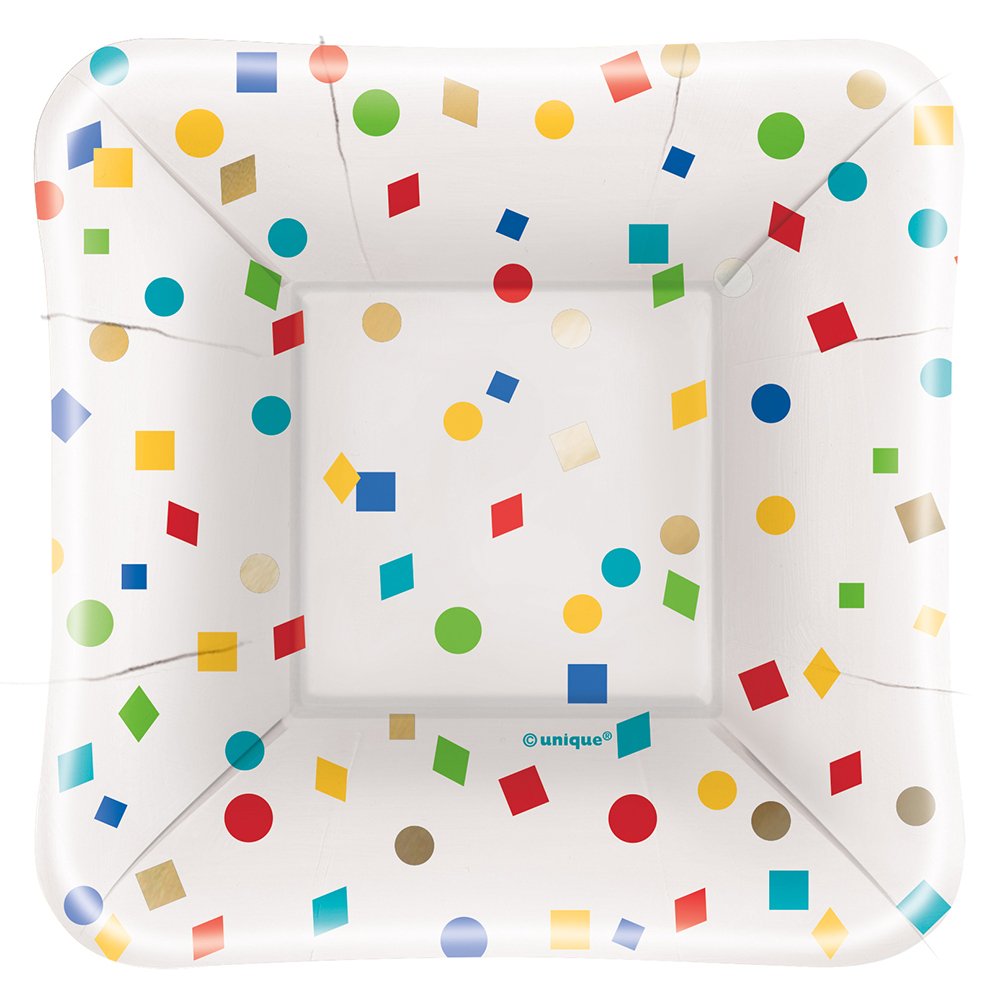 Colorful Paper Confetti Appetizer Plates - Set of 8 Disposable Party Plates for Birthday, Wedding & Baby Shower Celebrations