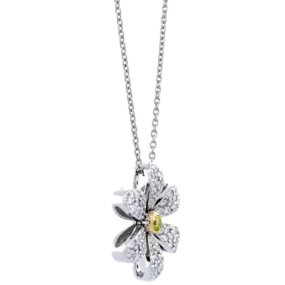 14K White & Yellow Gold 0.57CT Yellow Diamond Daisy Pendant Necklace - 18 Inch Chain for Women, Perfect for Anniversary Gifts, Valentine's Day & Special Occasions