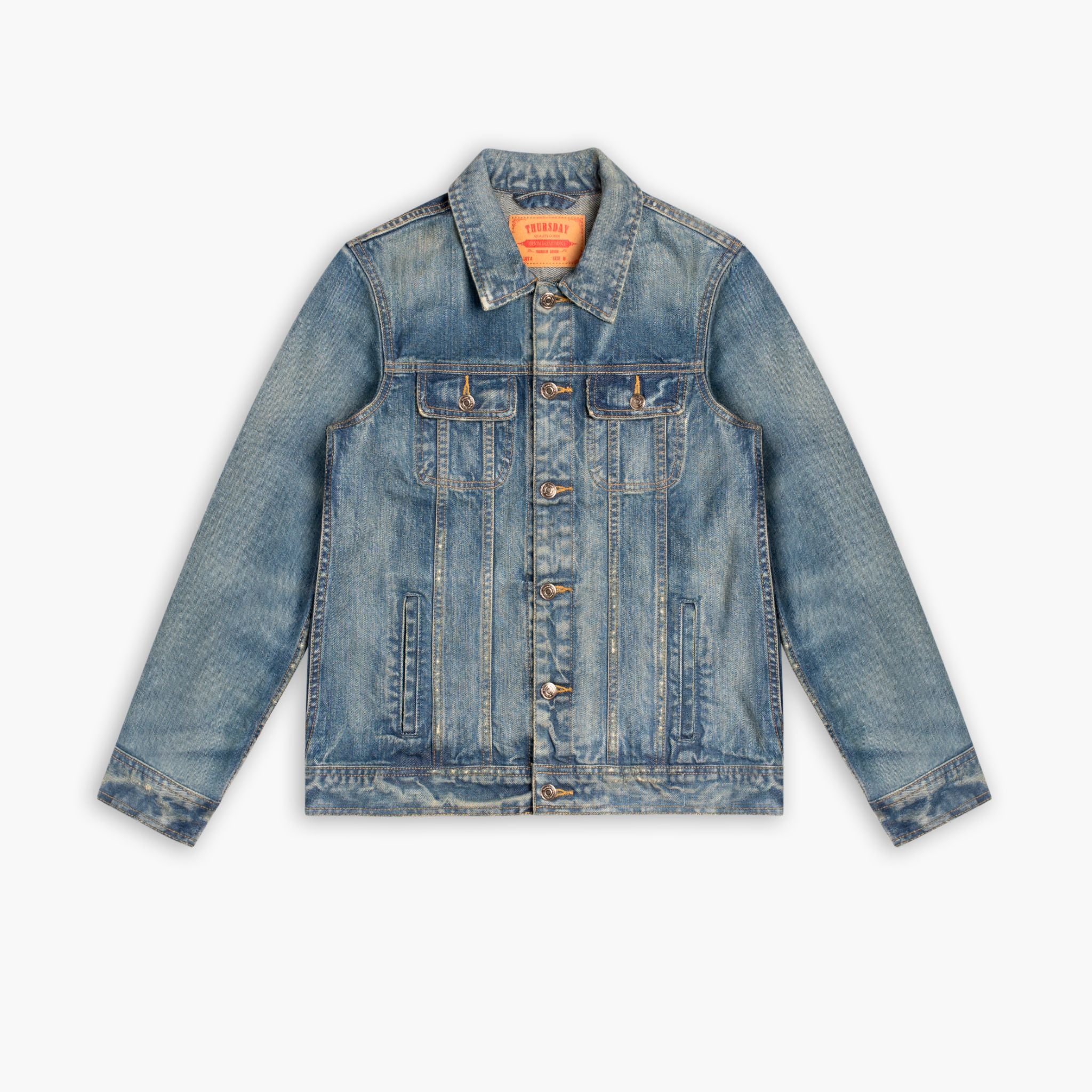 Vintage Denim Trucker Jacket for Men & Women | Medium Wash Distressed Jeans Jacket | Casual Outerwear for Streetwear, Fall Fashion & Everyday Wear