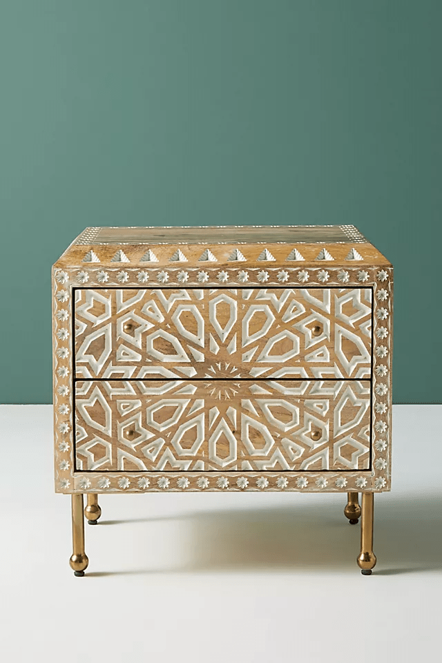 Hand Carved Antique Wooden Nightstand - Vintage Bedside Table with Drawer for Bedroom Decor | Perfect for Master Bedroom, Guest Room & Apartment
