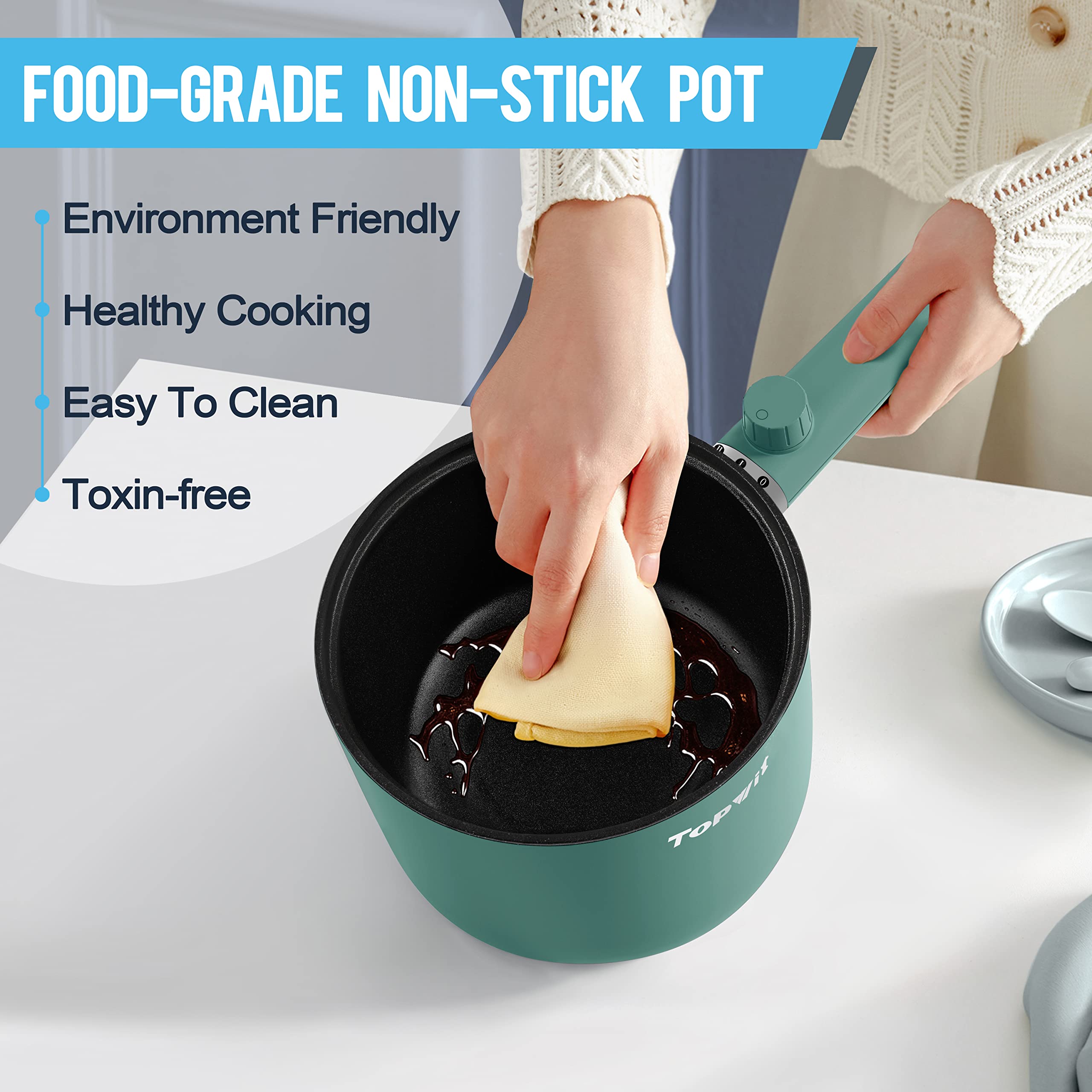 Topwit 1.5L Electric Hot Pot & Ramen Cooker - Portable Non-Stick Frying Pan for Pasta, Steak, Soup - BPA Free with Dual Power Control & Overheating Protection - Perfect for Dorm, Office, Camping & Small Kitchen Cooking
