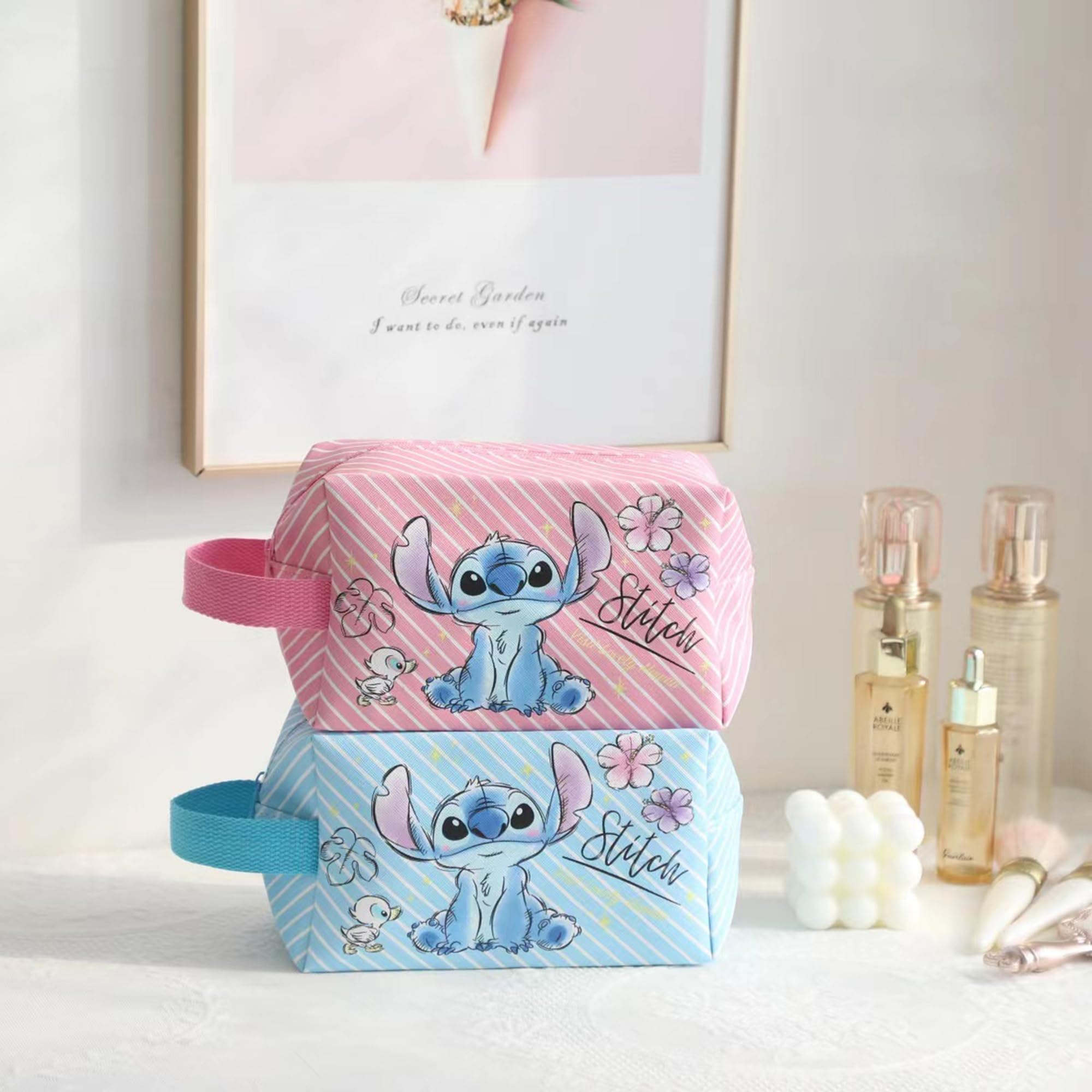 Stitch Travel Cosmetic Bag - Waterproof Makeup Pouch with Zipper, Foldable Toiletry Organizer for Women (2 Pack) | Perfect Gift for Birthdays, Travel, and Daily Use
