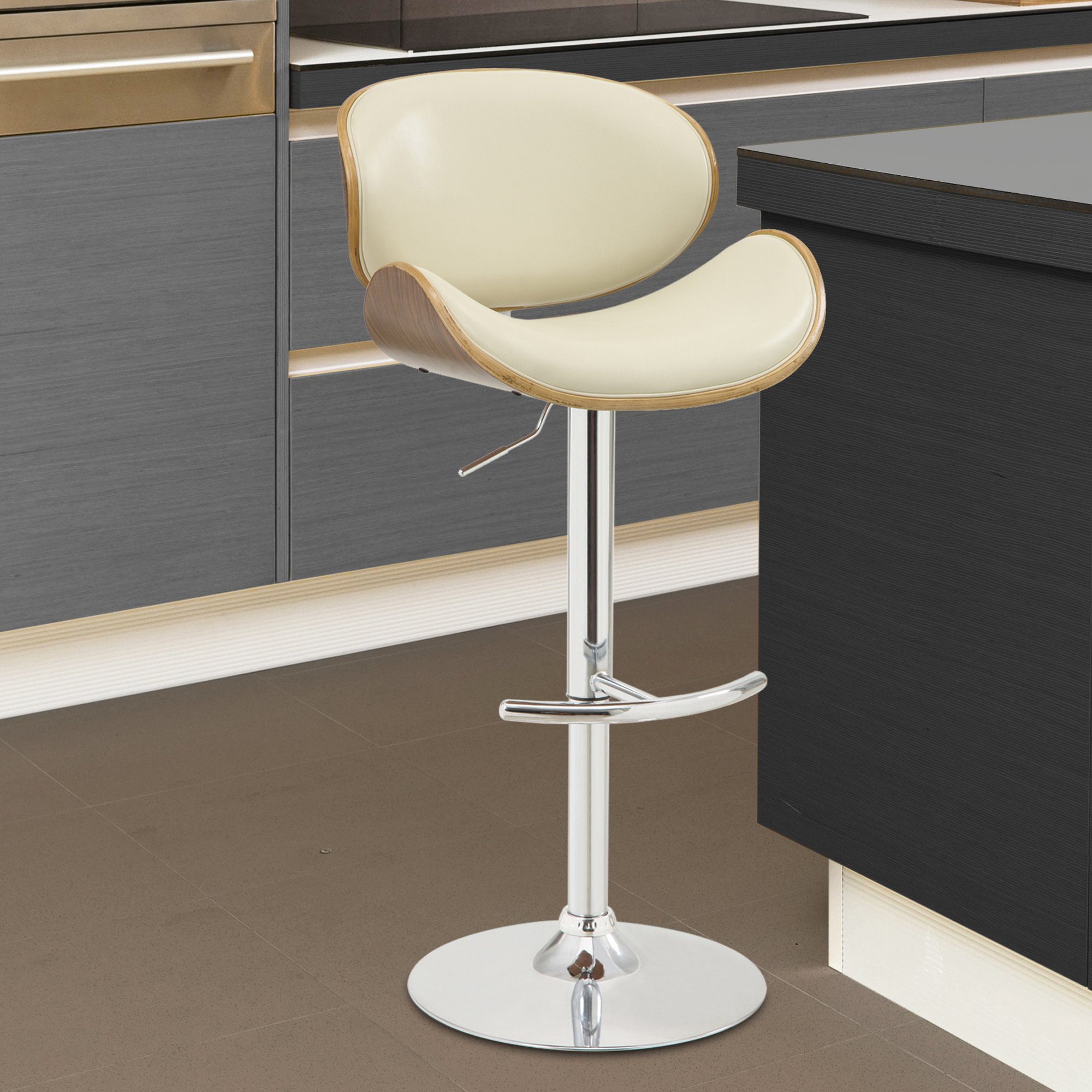 Selago Barstool with Backrest - Cream Upholstered Counter Height Bar Stool for Kitchen Island, Breakfast Nook & Home Bar - Modern Dining Chair with Sturdy Metal Base