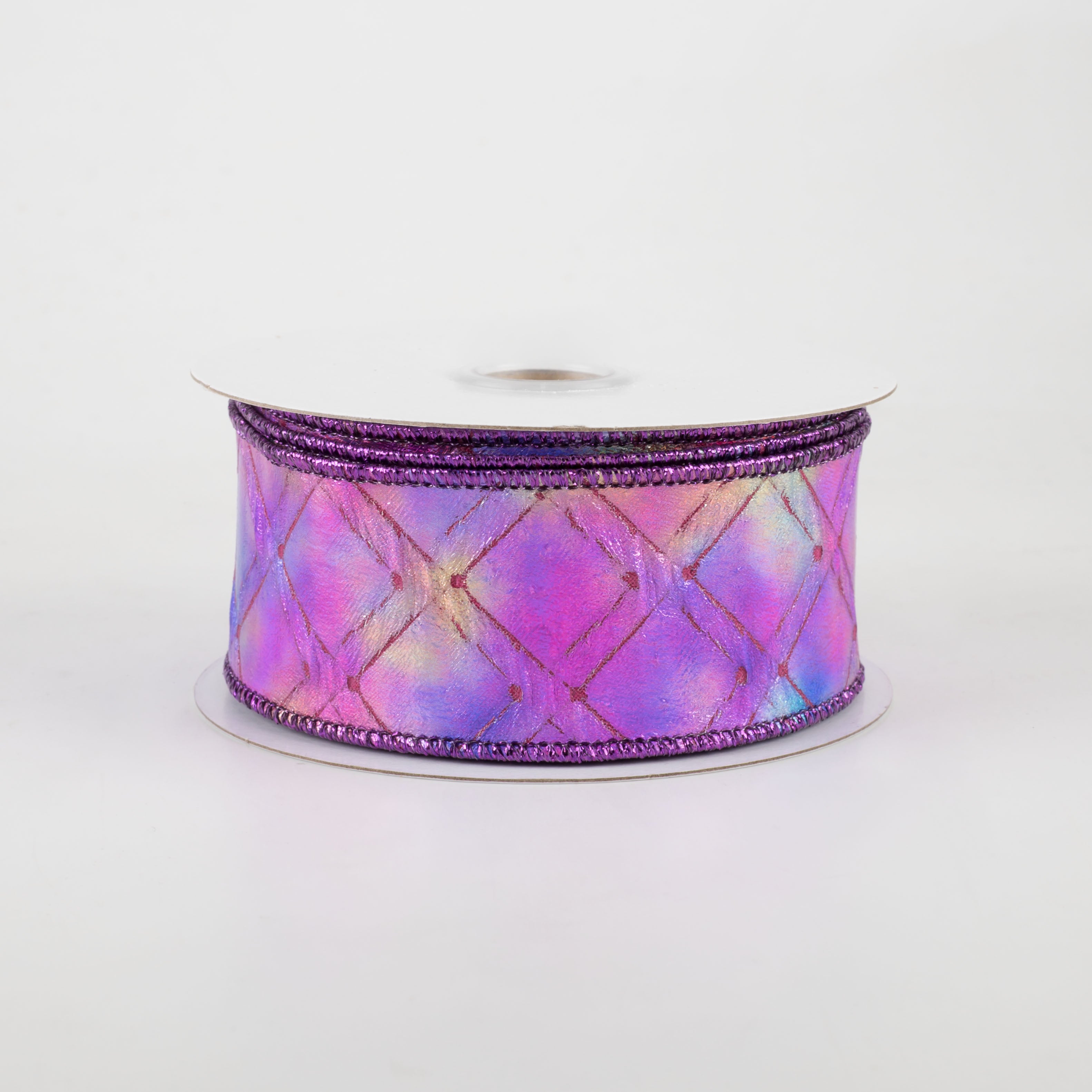 1.5 Inch Wide Purple Holographic Diamond Pattern Ribbon - 10 Yards Roll for Gift Wrapping, Scrapbooking, and DIY Crafts