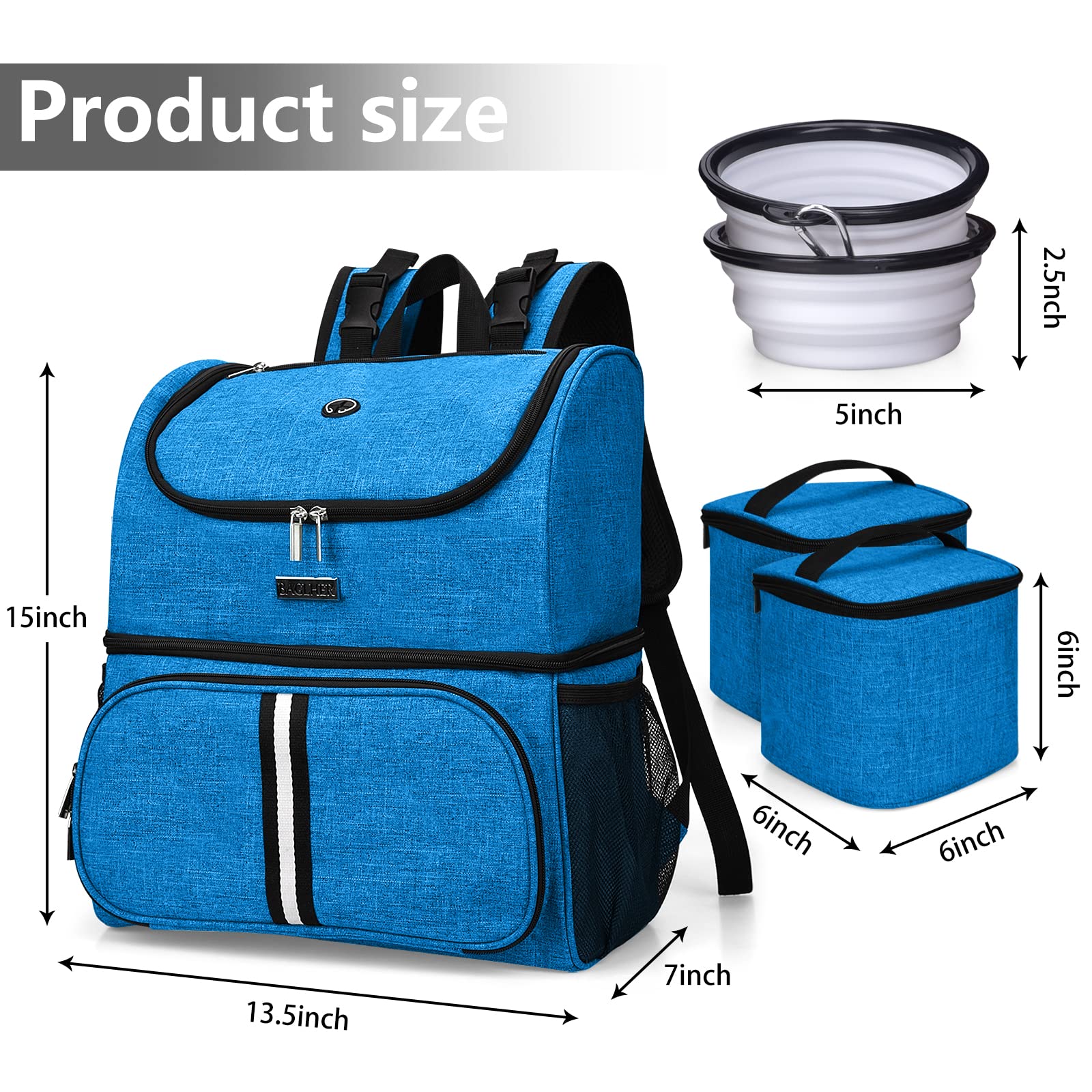 BAGLHER Pet Travel Backpack with Bowls & Food Baskets - Blue for Dog & Cat Outings