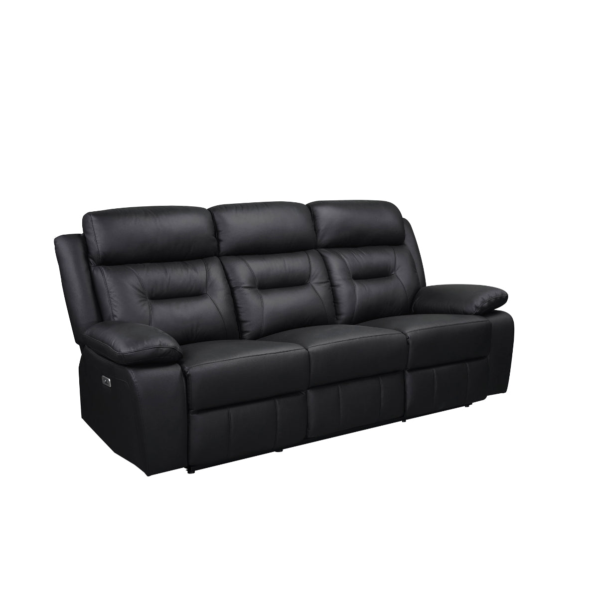 Black Power Reclining Sofa with USB Ports & Genuine Leather Upholstery - Modern Living Room Furniture for Home Theater & Relaxation