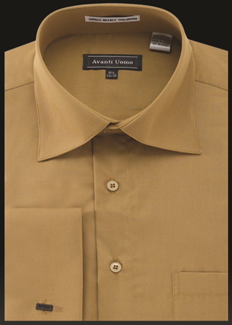 Avanti Uomo Premium French Cuff Dress Shirt for Men - Formal Business Attire, Mustard Gold Color, Slim Fit DN32M - Perfect for Weddings, Office Meetings & Special Occasions