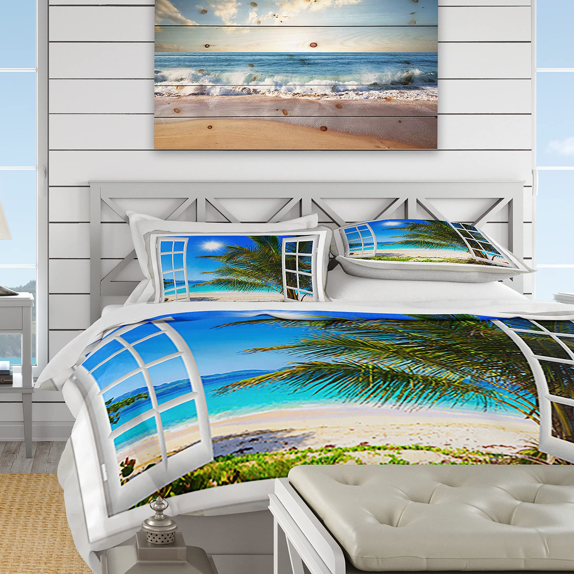 DesignQ Nautical & Coastal Duvet Cover Set - Twin Size Blue Beach Themed Bedding (3-Piece) | Soft All-Season Comfort | Perfect for Beach Houses, Vacation Homes & Coastal Decor