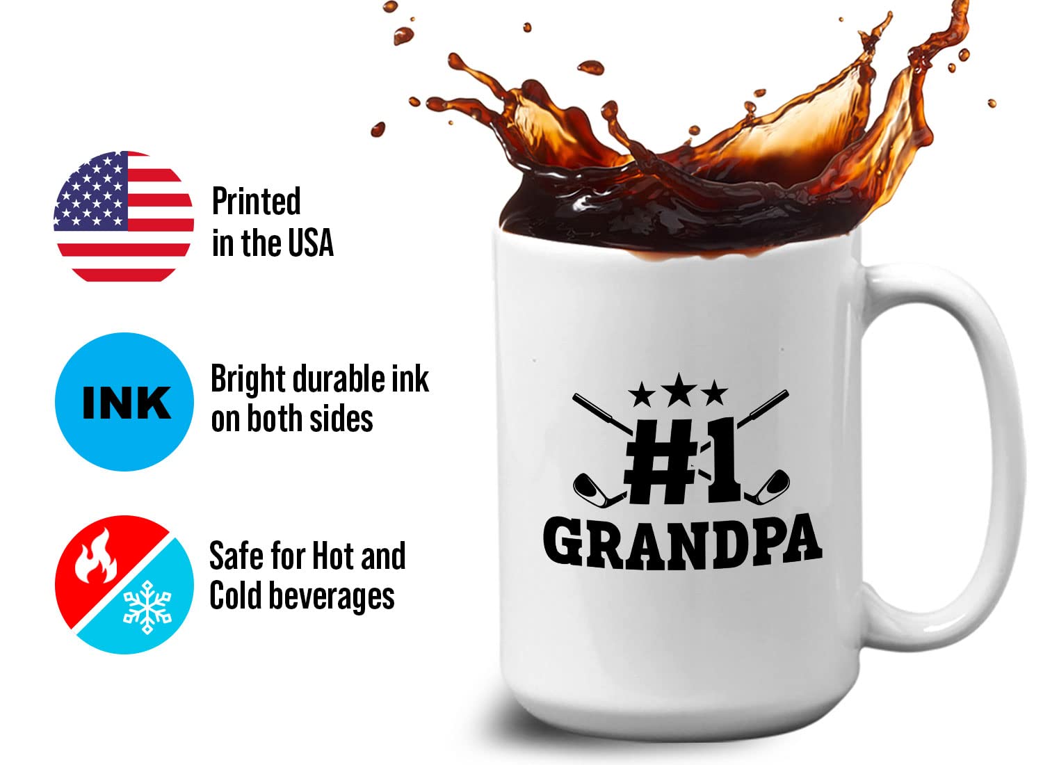 Bubble Hugs 15oz White Golf Coffee Mug - Perfect Gift for Golf Lovers, Dad, Grandpa & Coaches - Ideal for Golf Course, Office & Home Use