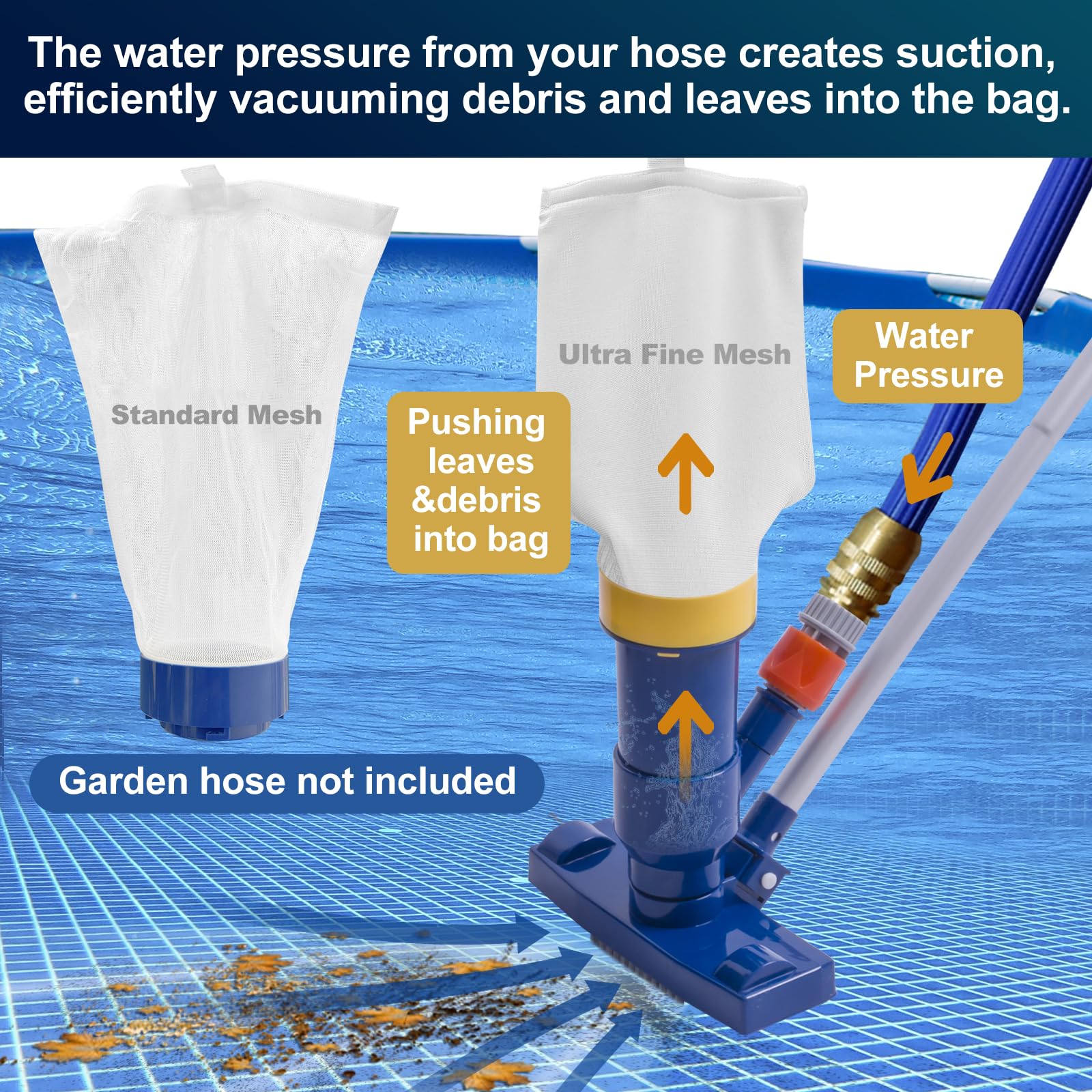 POOLAZA 2025 Upgraded Portable Pool Vacuum Cleaner - Handheld Jet Underwater Cleaner with Fine Mesh Bag & 56