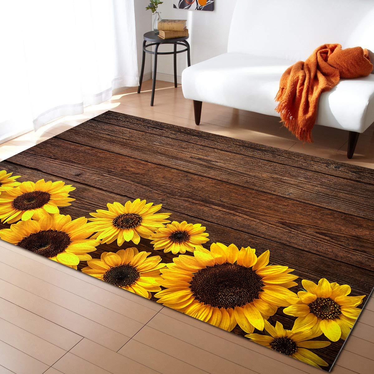 5' x 7' Sunflower Non-Shedding Washable Area Rug with Rubber Backing - Soft Floral Carpet for Living Room, Bedroom, Dorm | Home Decor, Floor Mat for High Traffic Areas