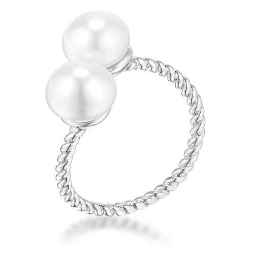 Rhodium Plated Twisted Rope Freshwater Pearl Wrap Ring for Women - Elegant Stackable Jewelry for Weddings, Parties & Everyday Wear