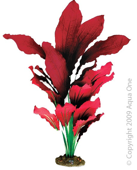 Aqua One Silk Red Amazon Artificial Plant for Aquarium - 40cm Tall Realistic Decor for Fish Tank, Perfect for Freshwater and Saltwater Aquascaping