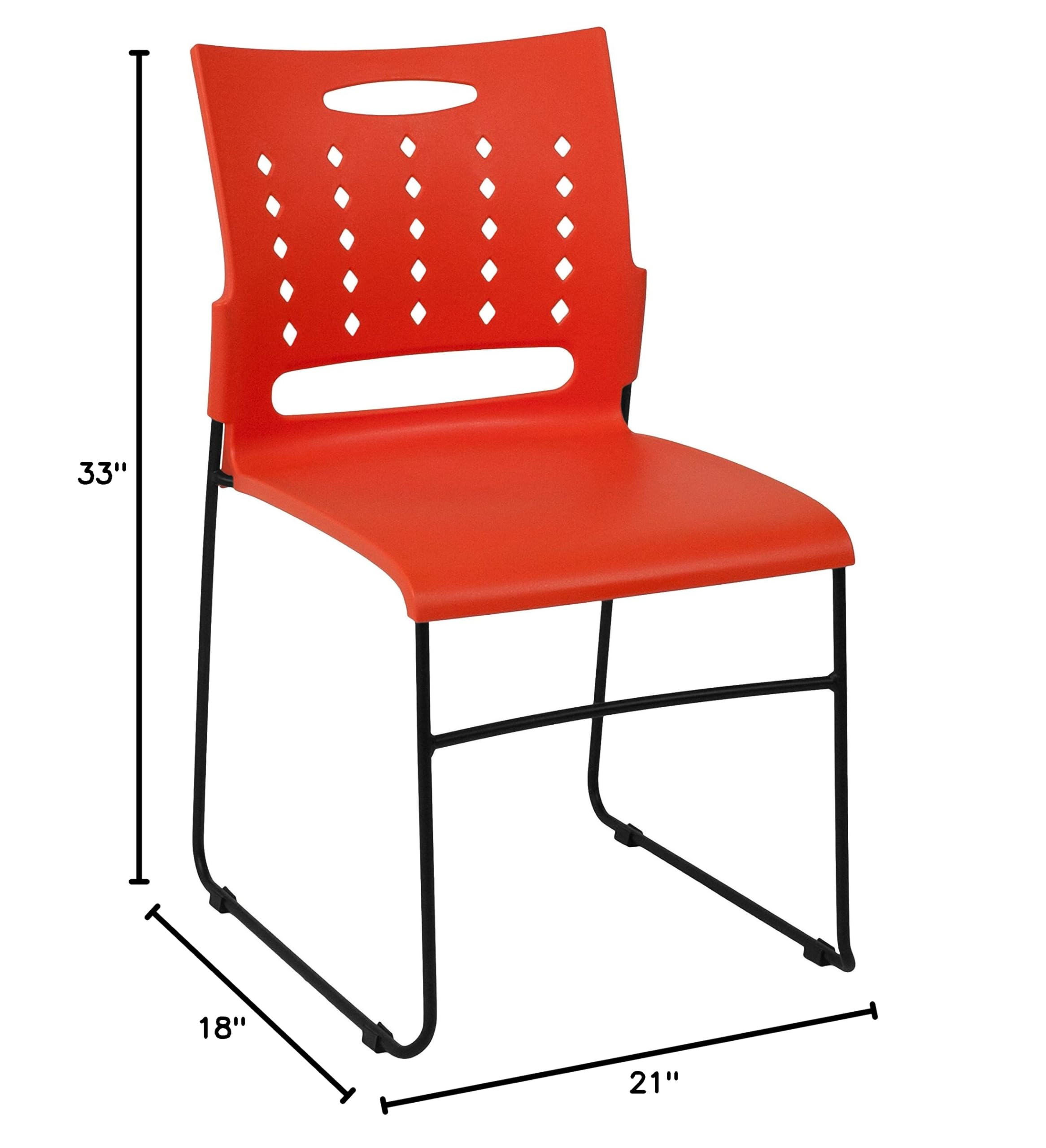 Flash Furniture 5-Pack HERCULES Series 881 lb Capacity Orange Sled Base Stack Chairs with Air-Vent Back - Heavy Duty Stackable Chairs for Banquet Halls, Conference Rooms & Event Venues